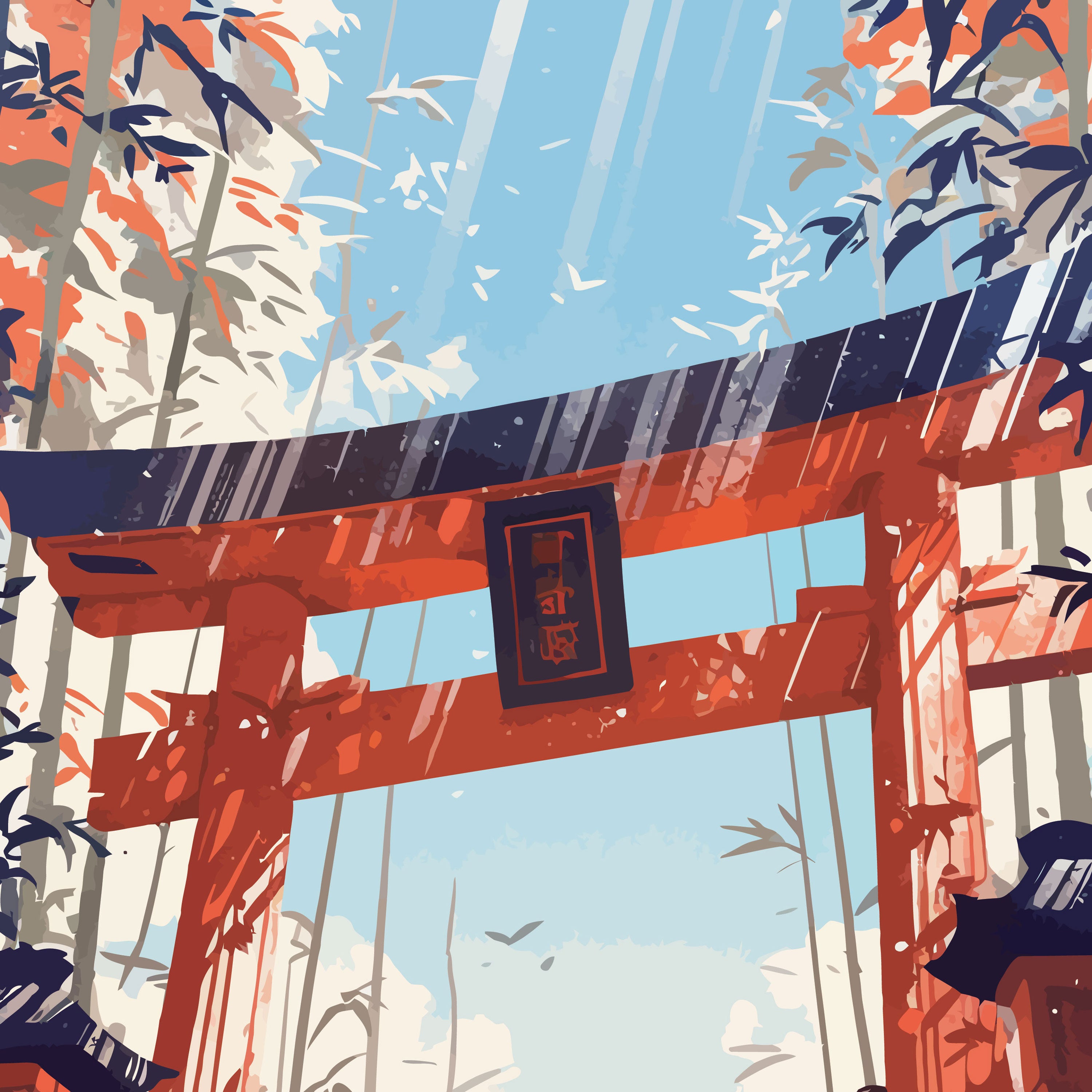 Torii no Asahi – Japanese Shrine Gate with Sunrise & Bamboo Path.