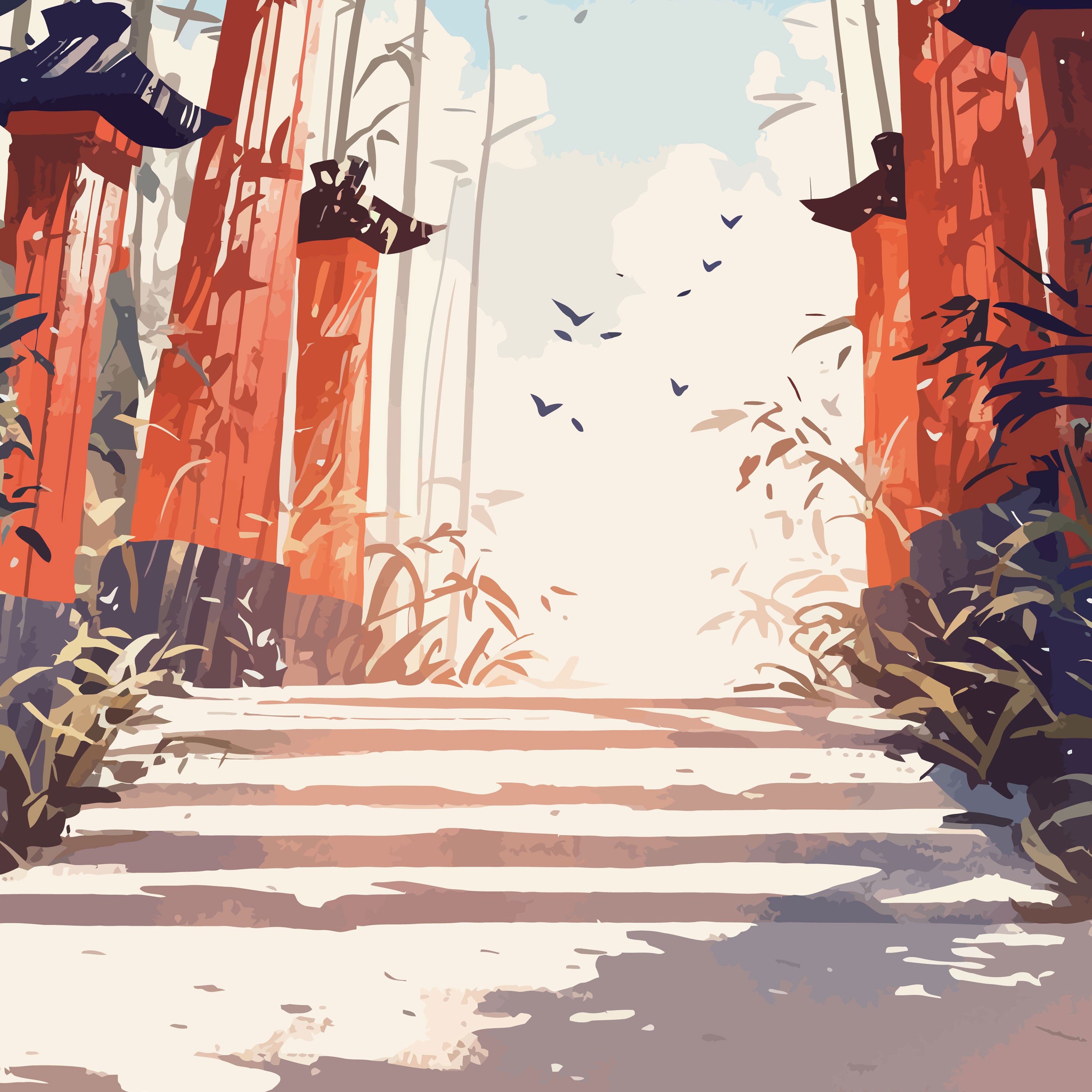 Torii no Asahi – Japanese Shrine Gate with Sunrise & Bamboo Path.