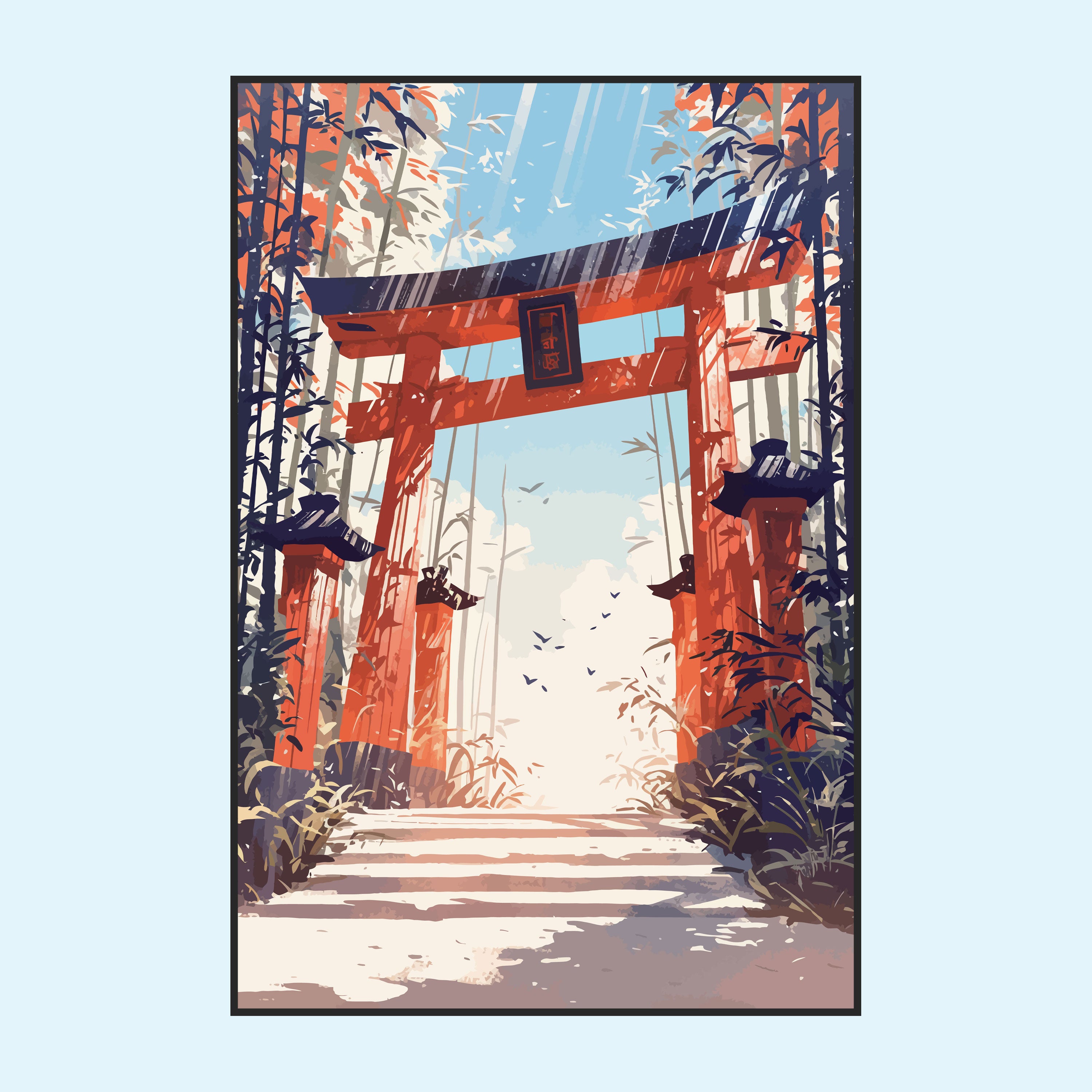 Torii no Asahi – Japanese Shrine Gate with Sunrise & Bamboo Path.