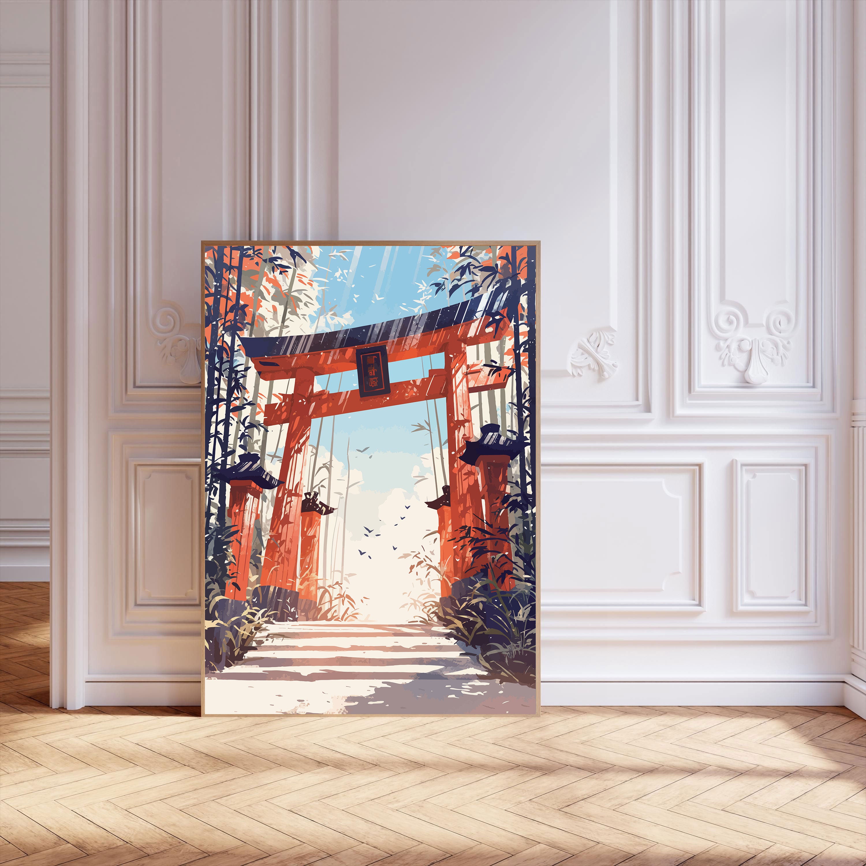 Torii no Asahi – Japanese Shrine Gate with Sunrise & Bamboo Path.