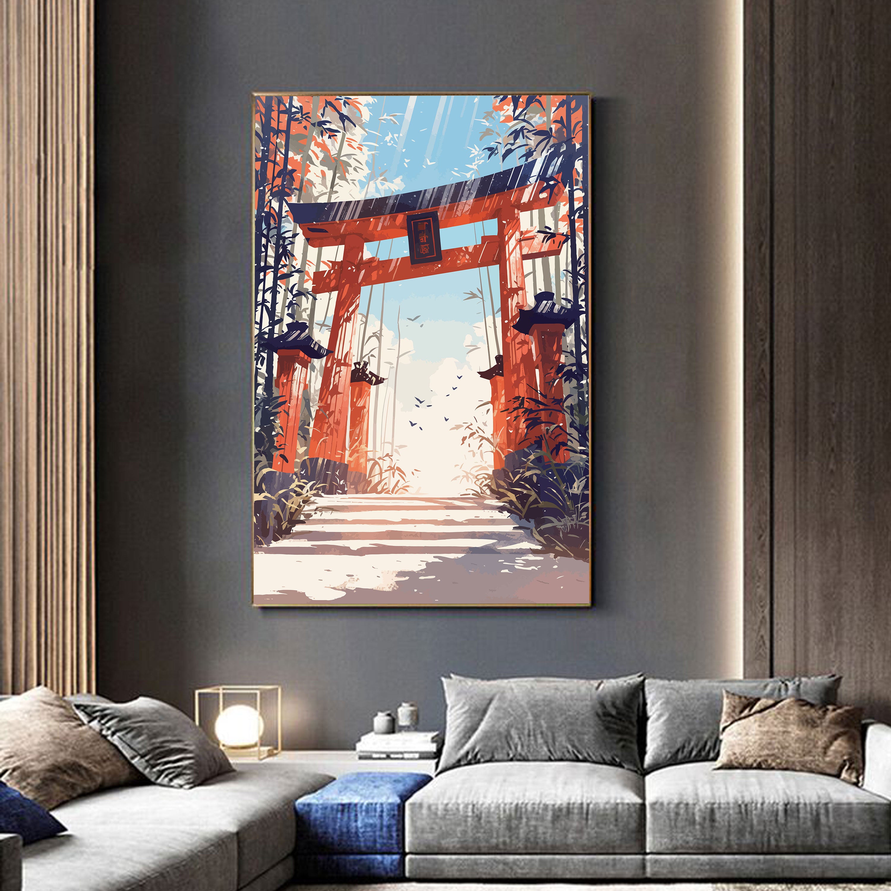 Torii no Asahi – Japanese Shrine Gate with Sunrise & Bamboo Path.