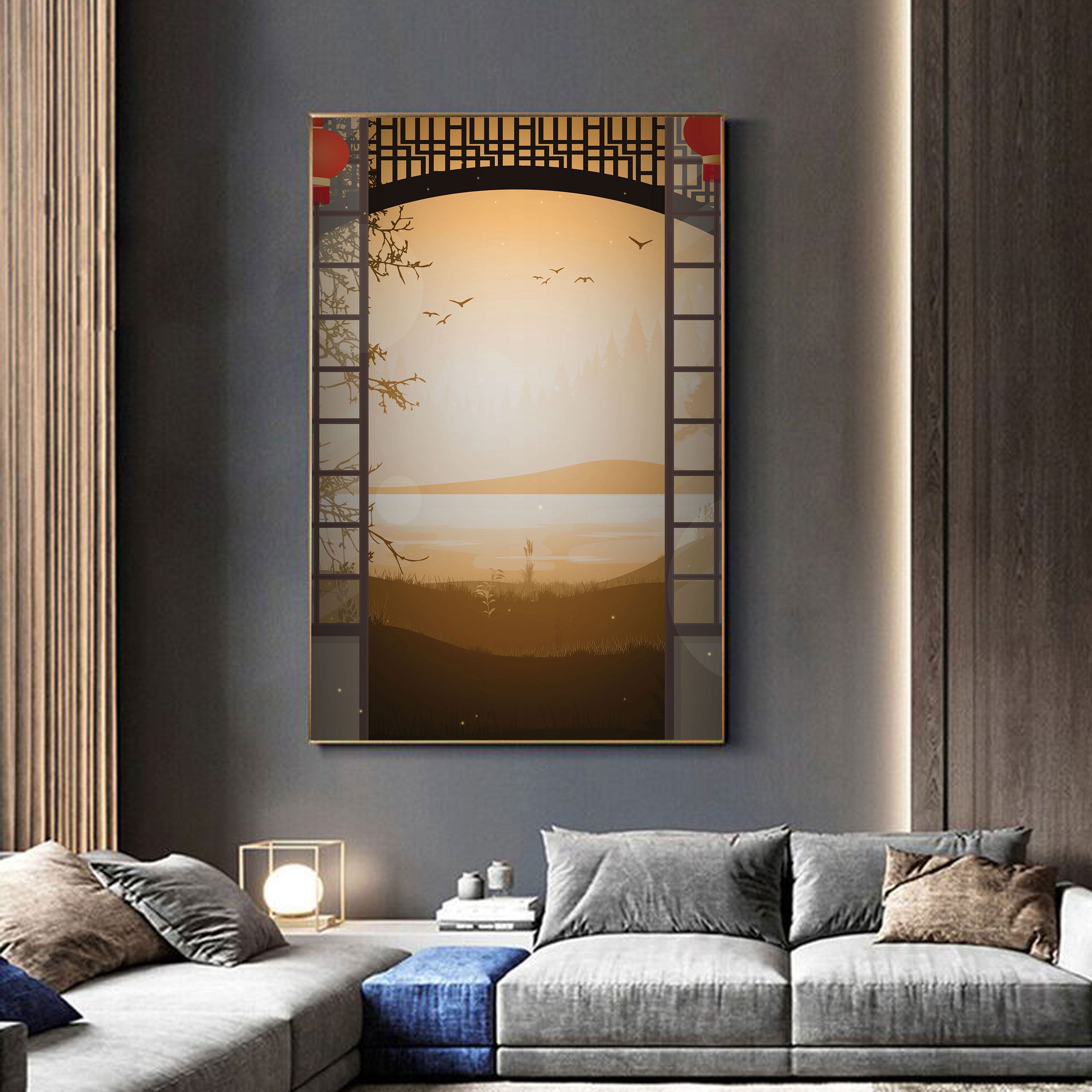 Yūyake no Tobira – Japanese Golden Sunset View Through Gate Wall Art.