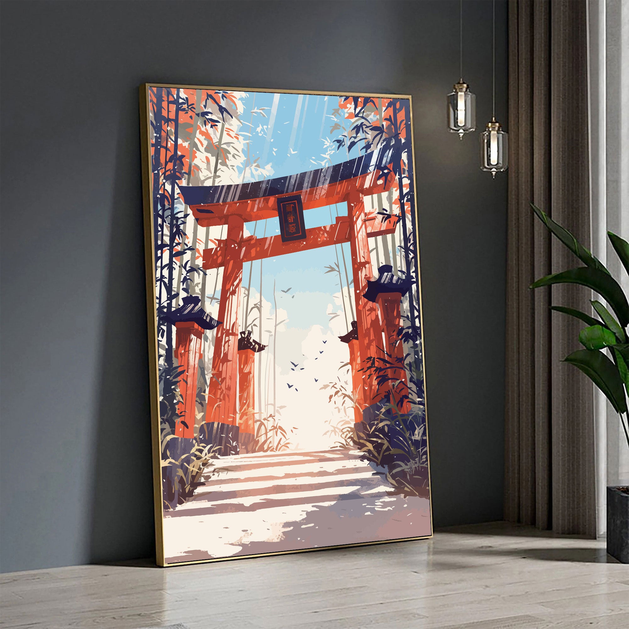 Torii no Asahi – Japanese Shrine Gate with Sunrise & Bamboo Path.