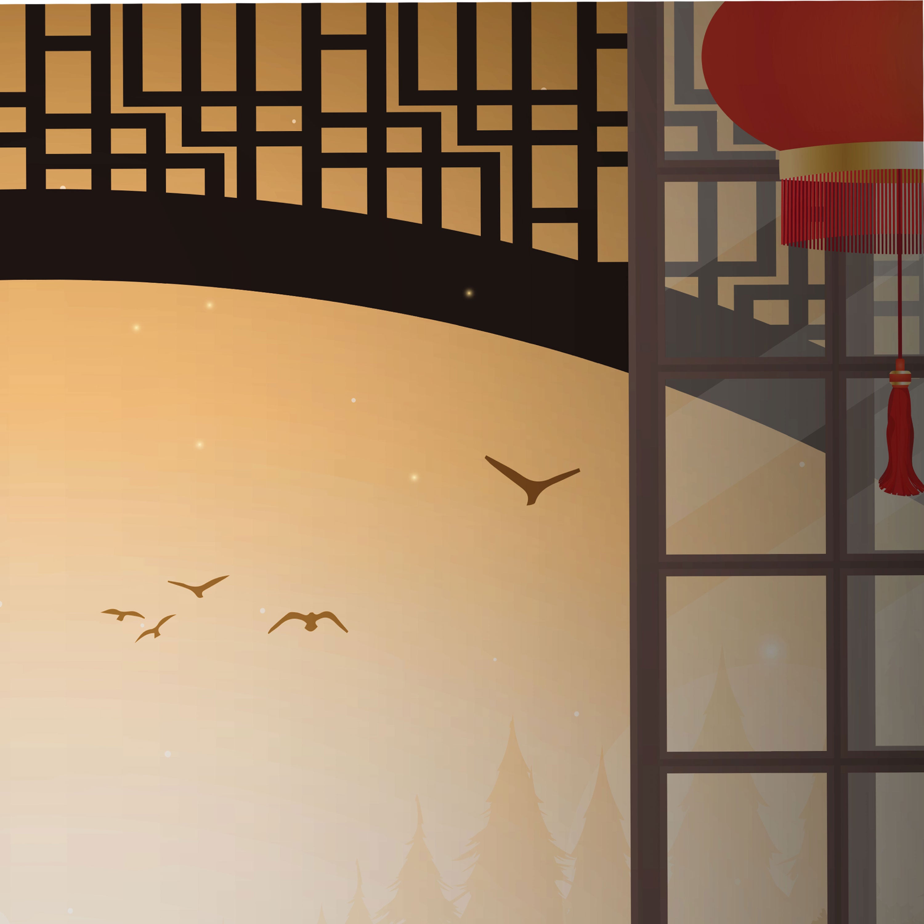 Yūyake no Tobira – Japanese Golden Sunset View Through Gate Wall Art.