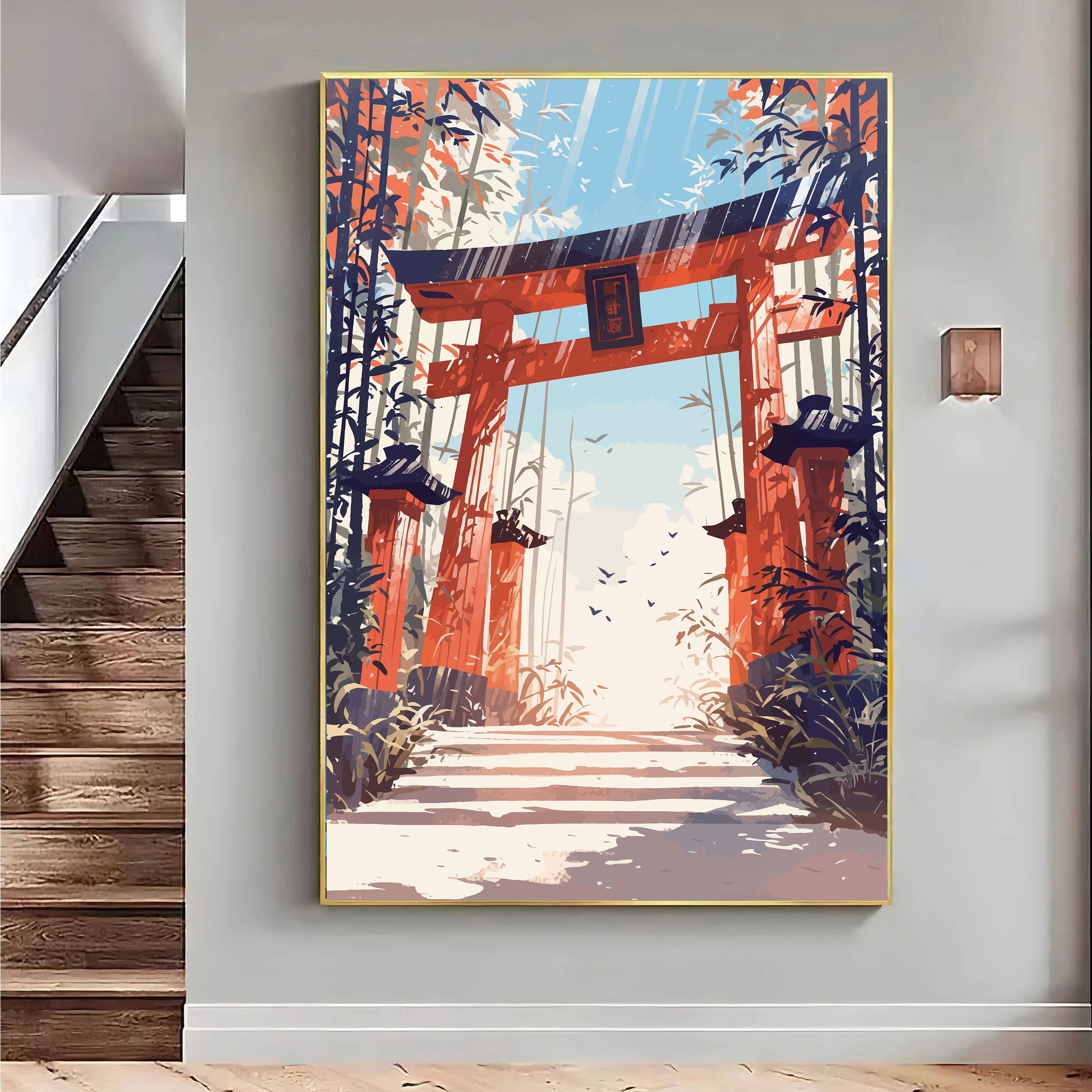 Torii no Asahi – Japanese Shrine Gate with Sunrise & Bamboo Path.