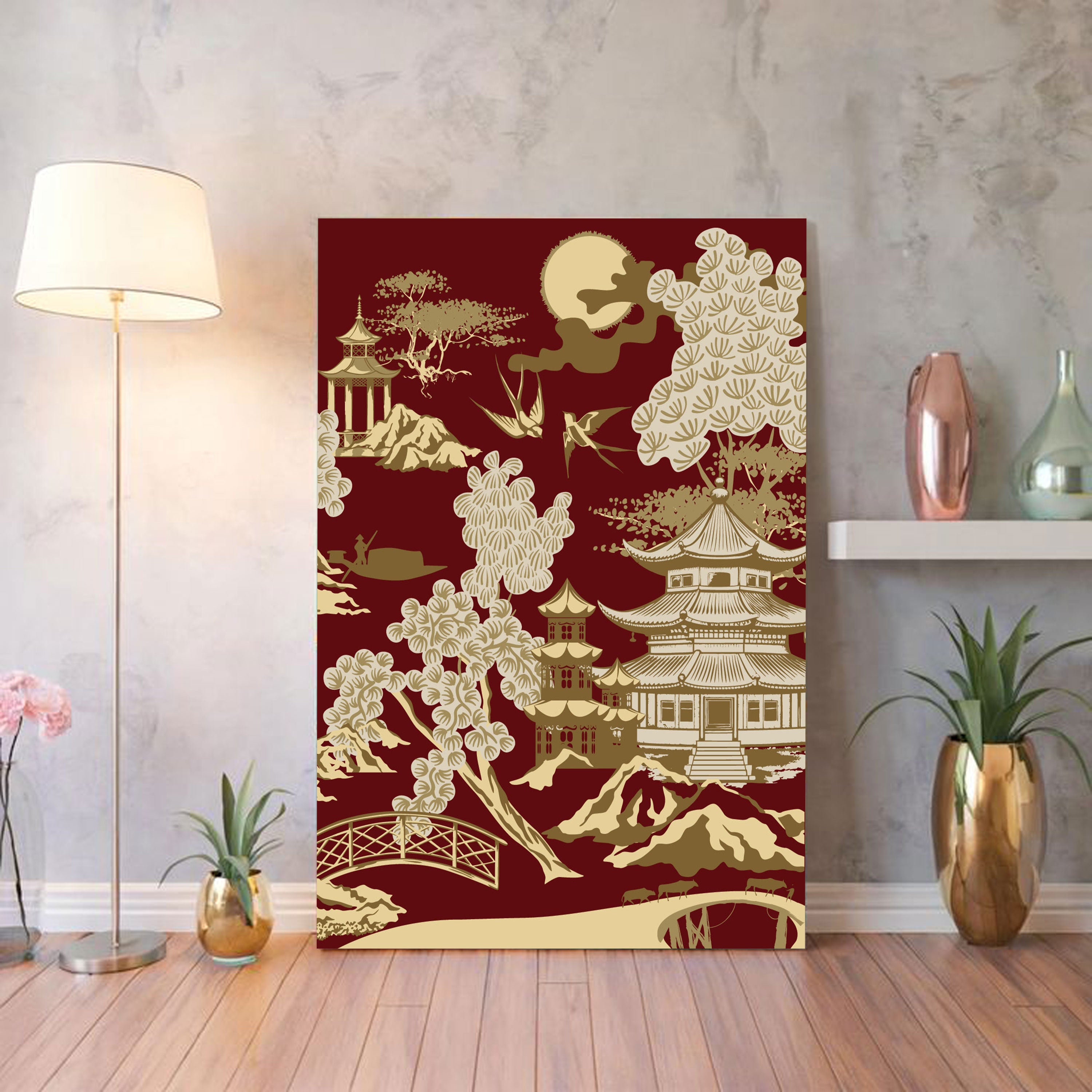 Golden Oriental Heritage – Vintage Japanese Pagoda Wall Art.