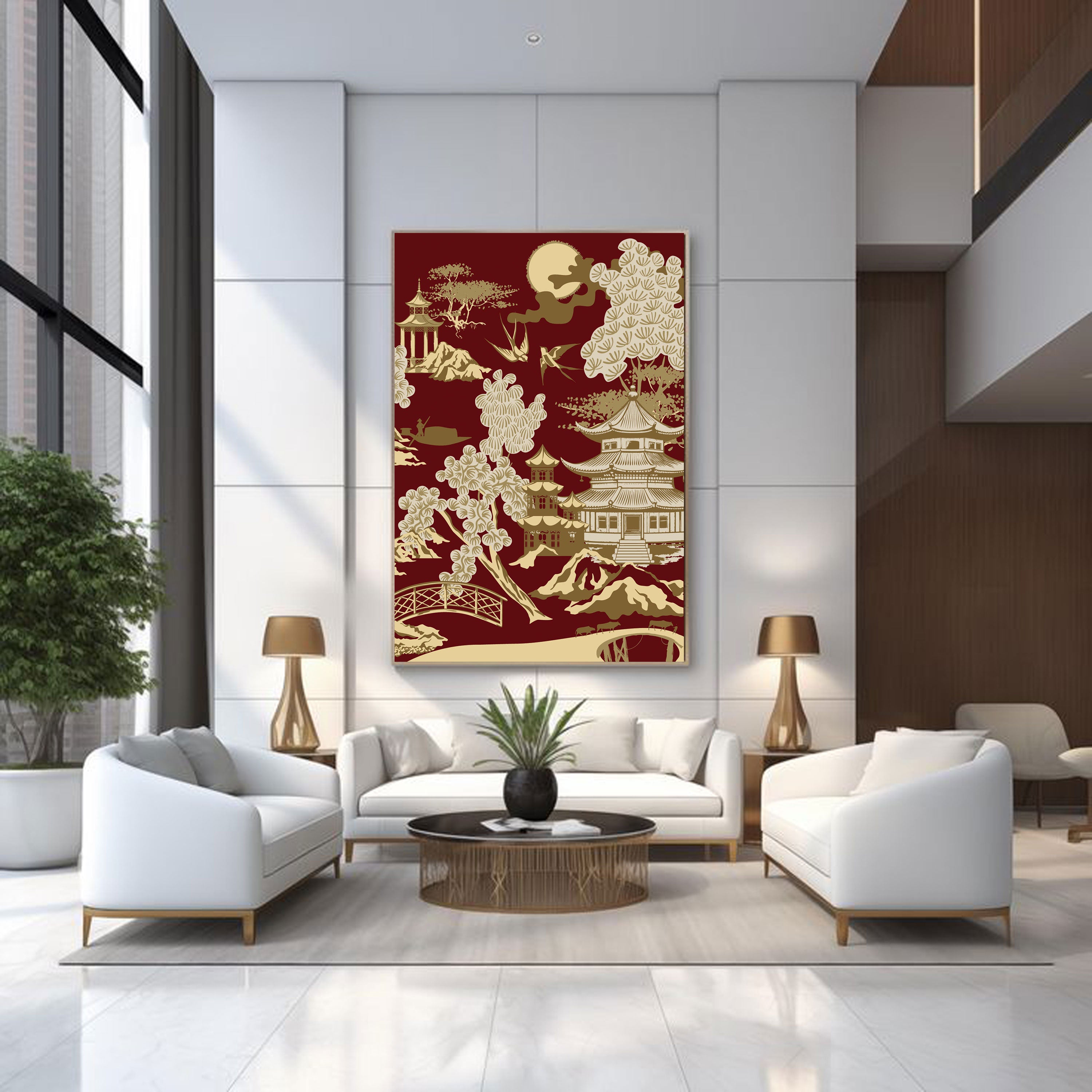 Golden Oriental Heritage – Vintage Japanese Pagoda Wall Art.
