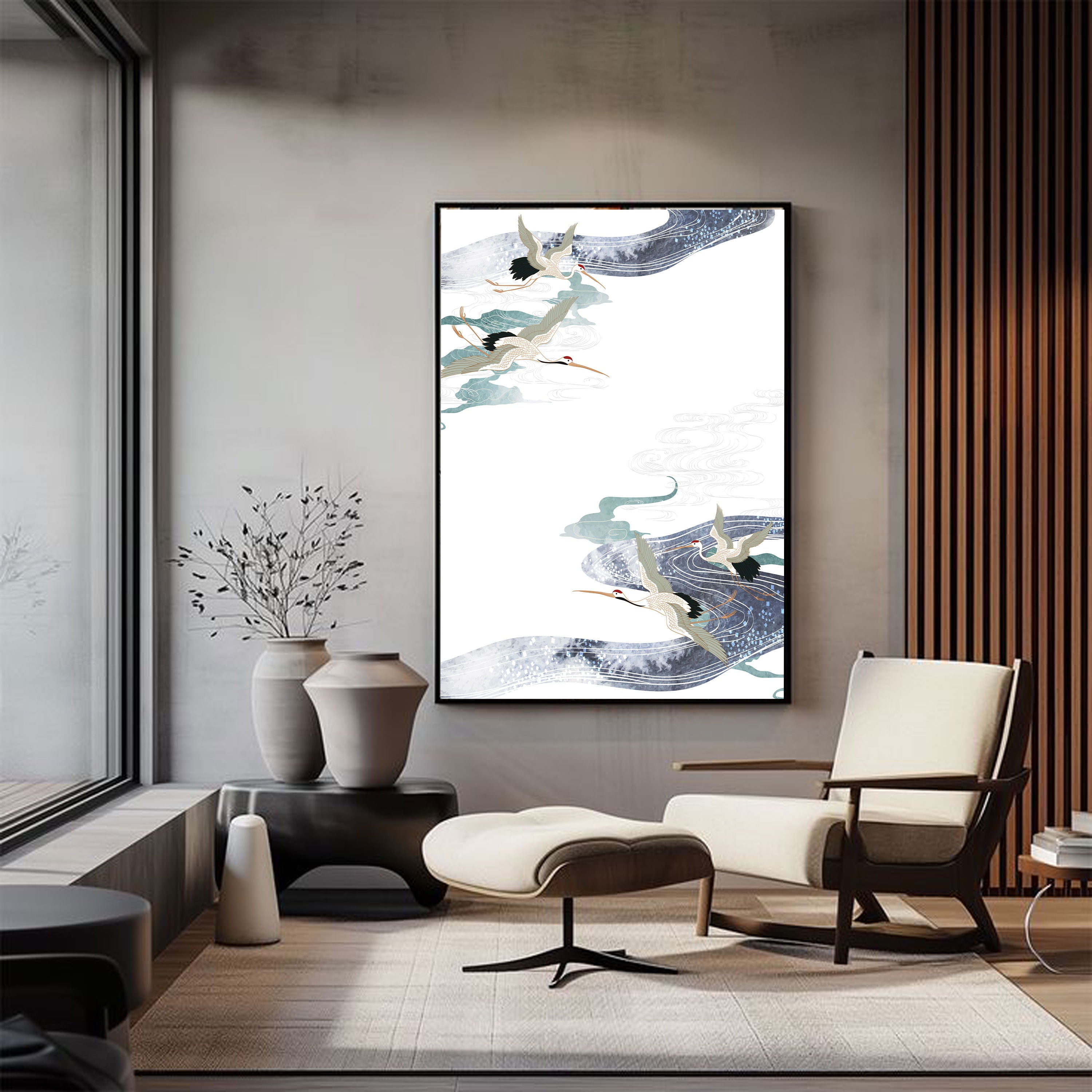 Soaring Cranes & Flowing Waters – Japanese Zen Wall Art.