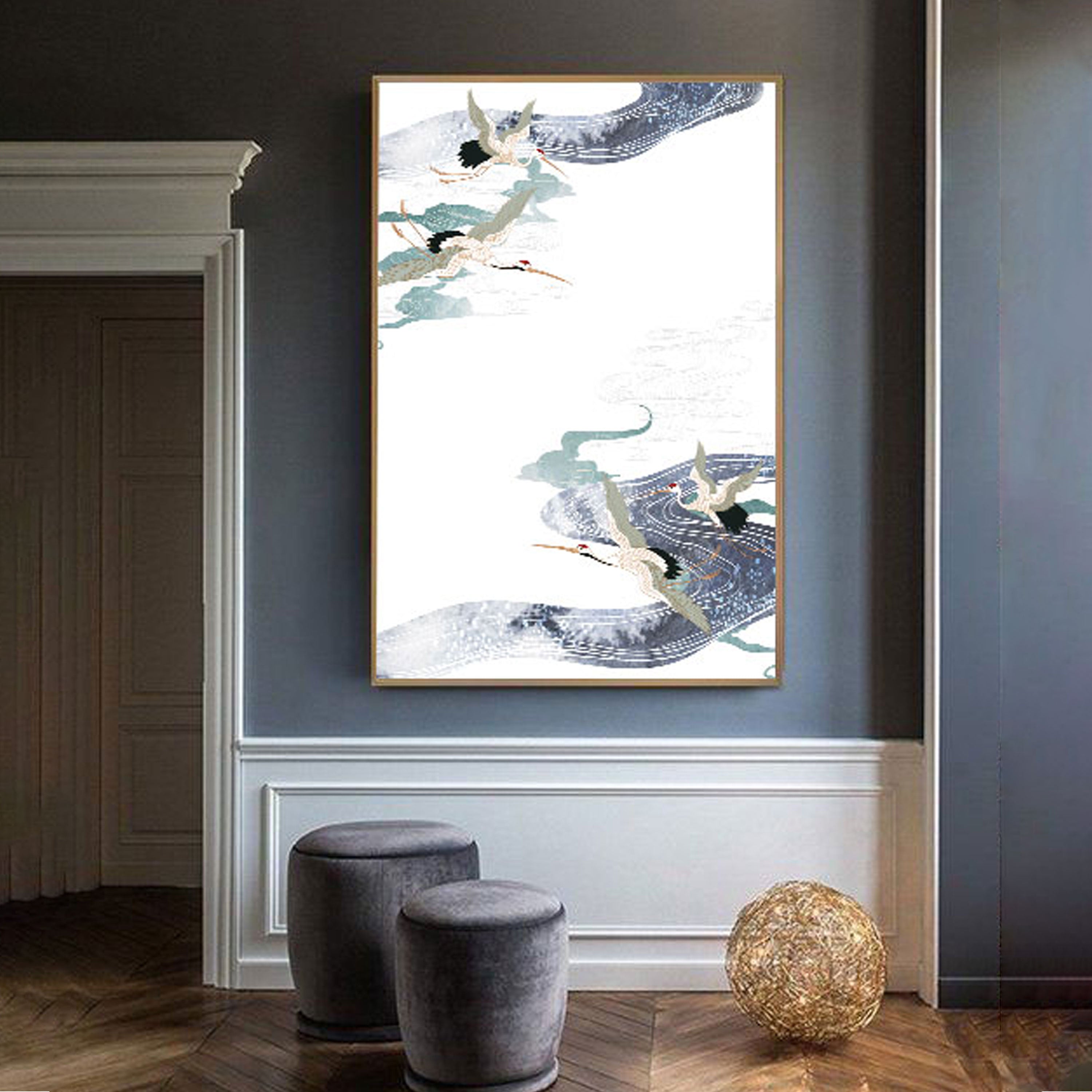 Soaring Cranes & Flowing Waters – Japanese Zen Wall Art.