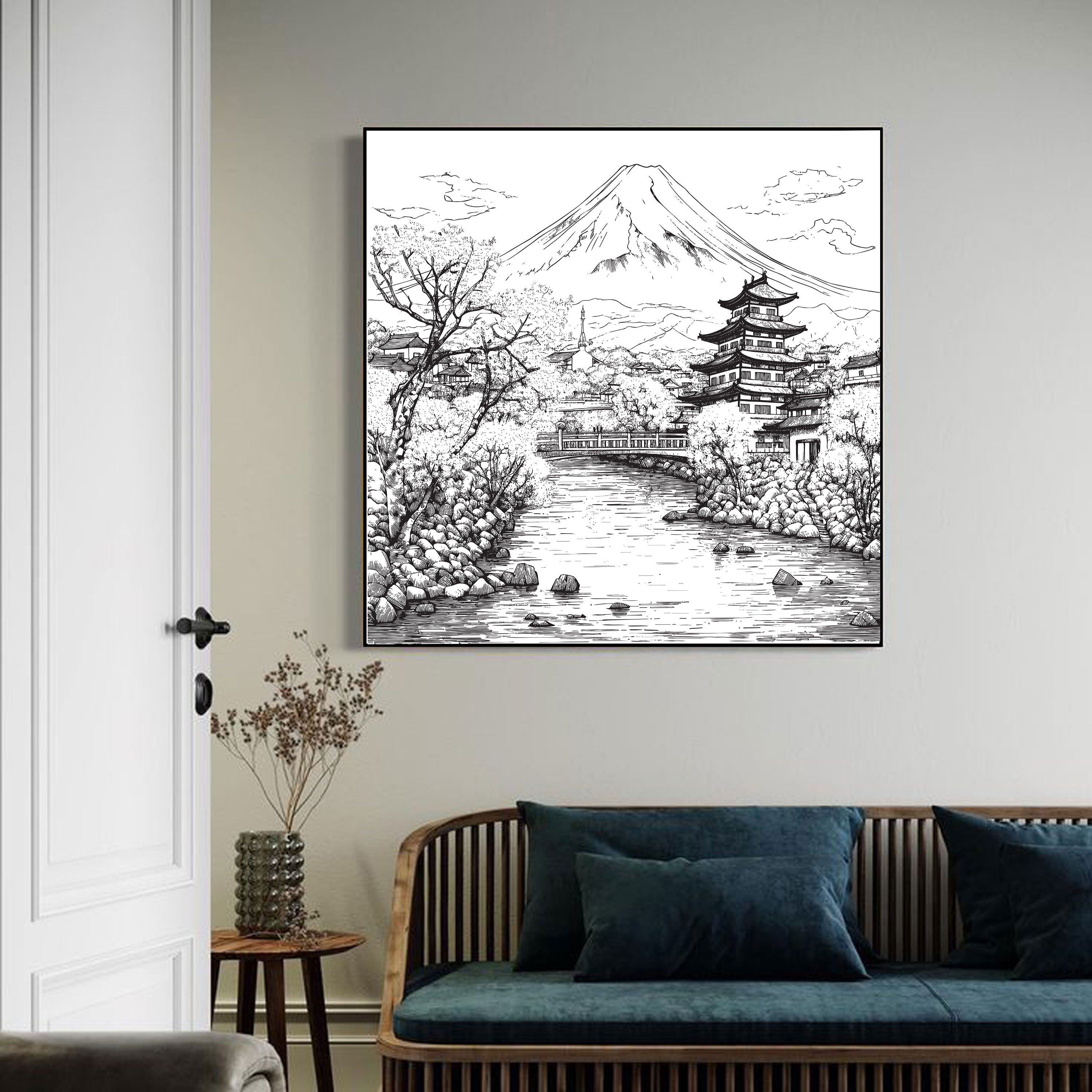 Mount Fuji Serenity – Traditional Japanese Ink Landscape.