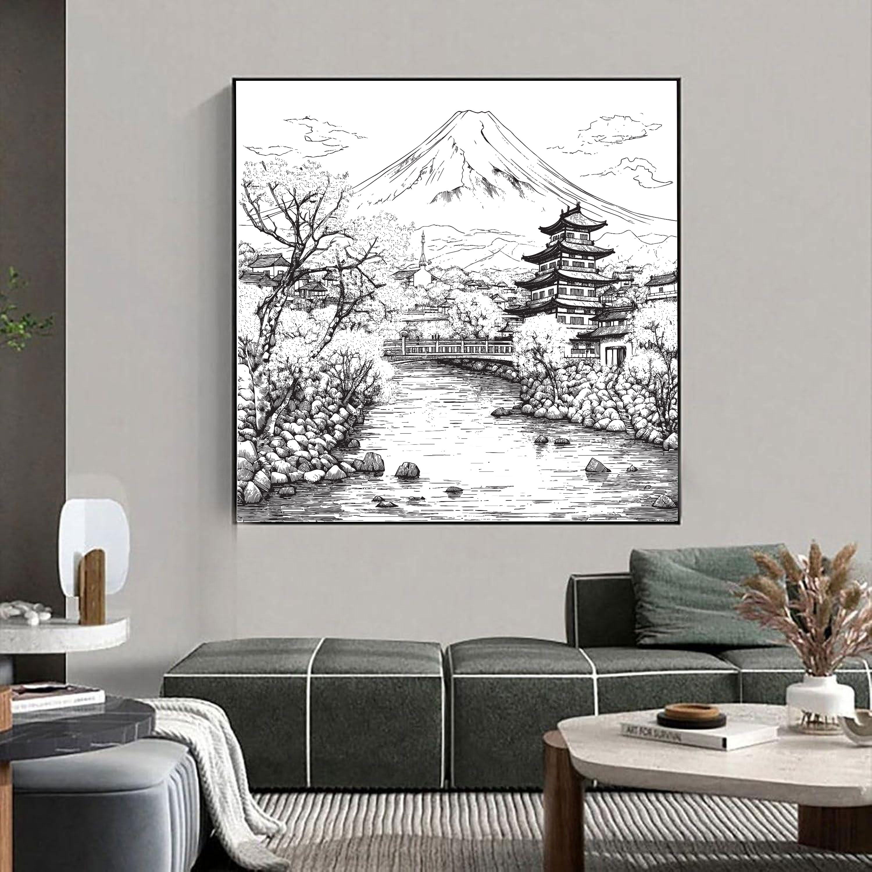 Mount Fuji Serenity – Traditional Japanese Ink Landscape.