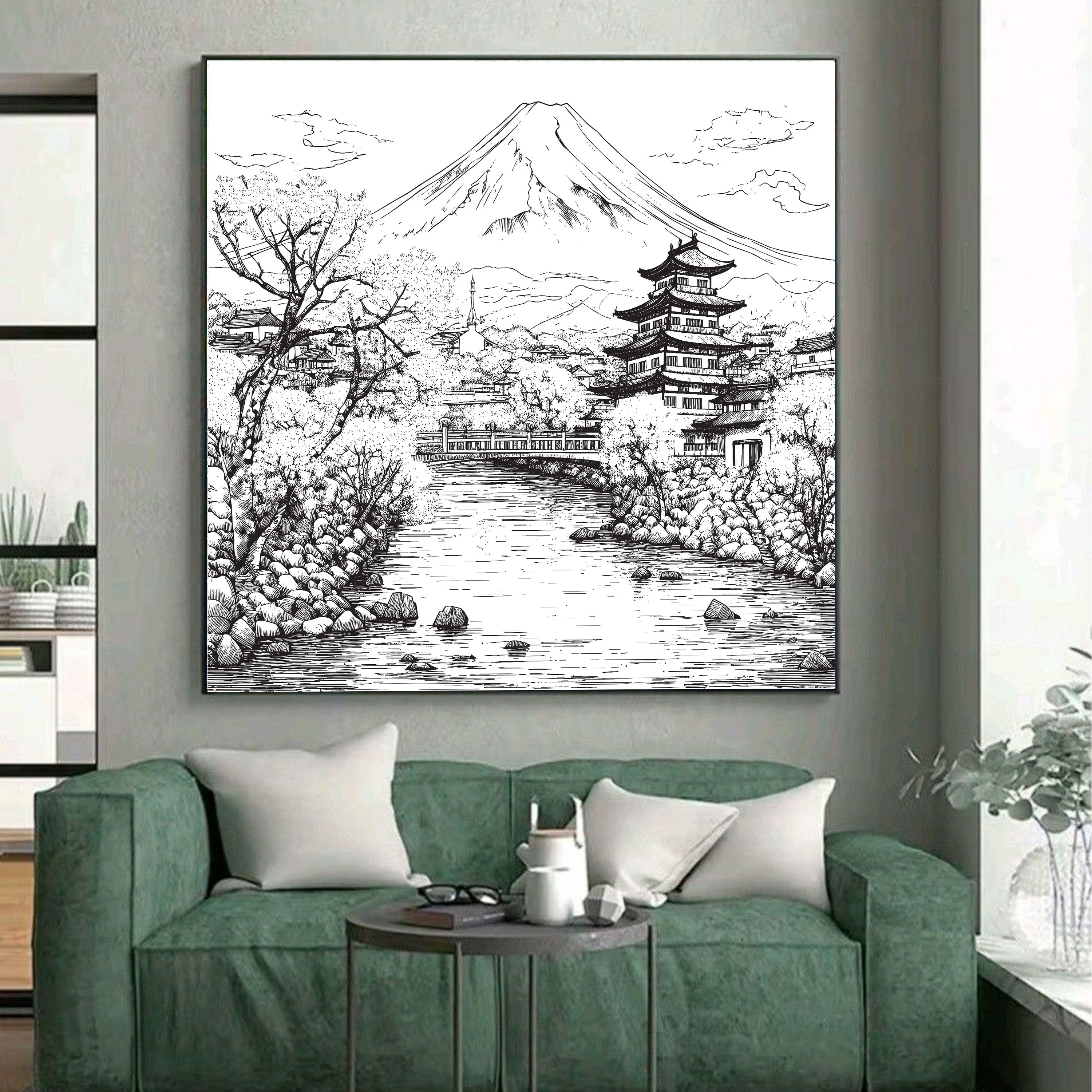 Mount Fuji Serenity – Traditional Japanese Ink Landscape.