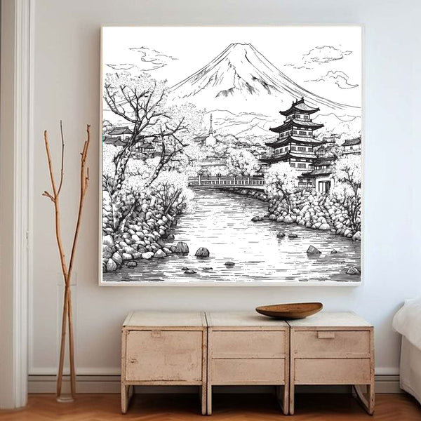 Mount Fuji Serenity – Traditional Japanese Ink Landscape.