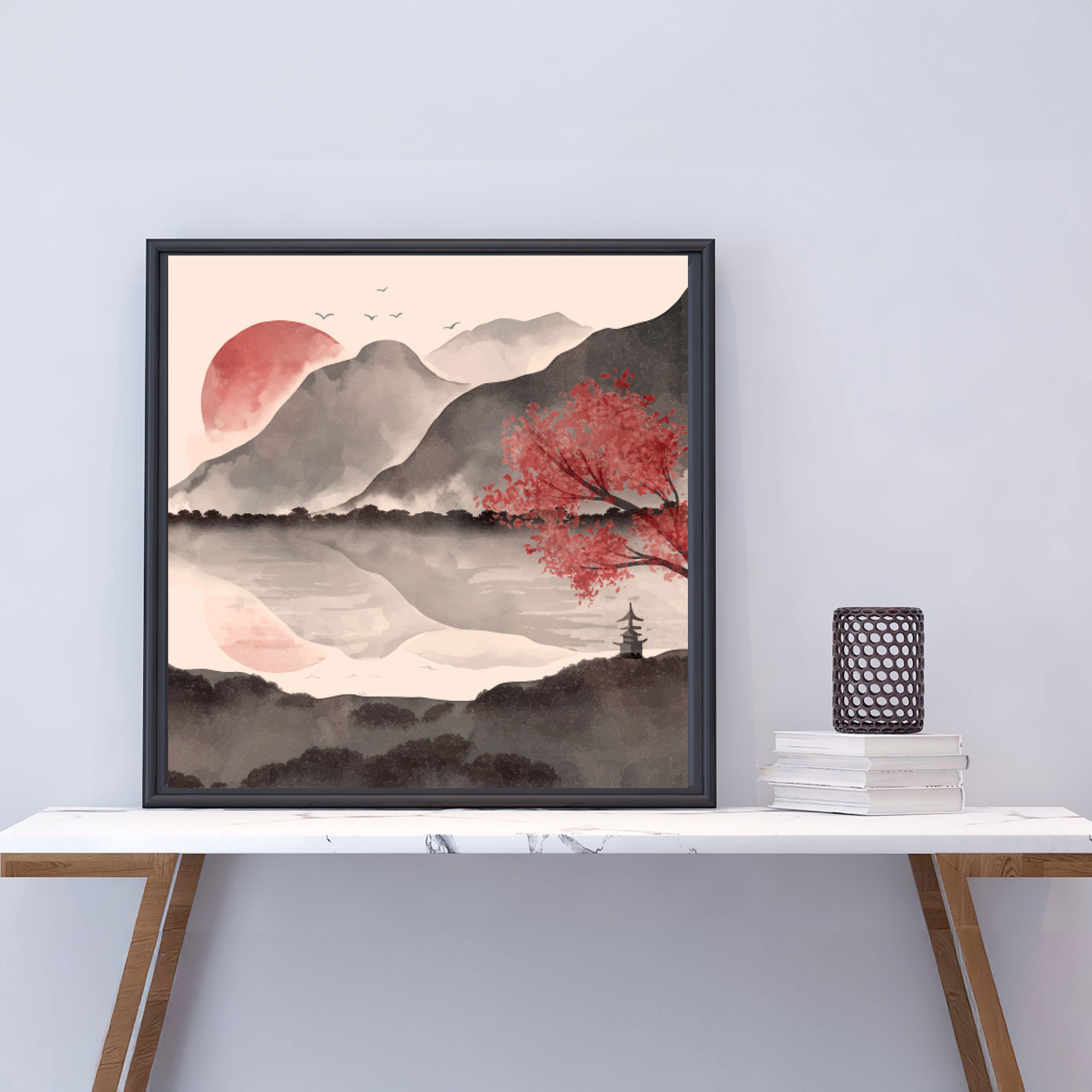 Yamato no Keshiki – Japanese Mountain, Sun & Reflection Wall Art.