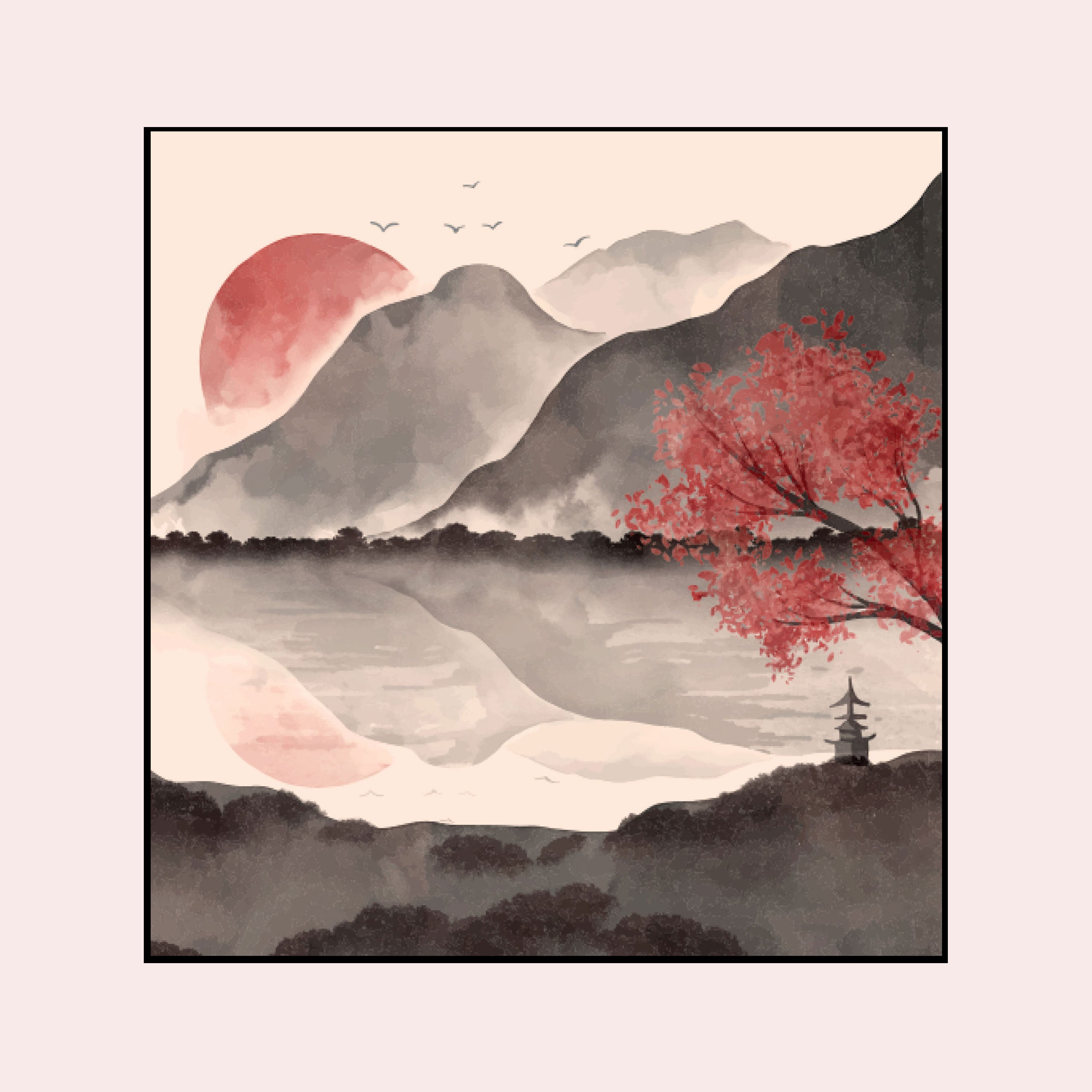 Yamato no Keshiki – Japanese Mountain, Sun & Reflection Wall Art.