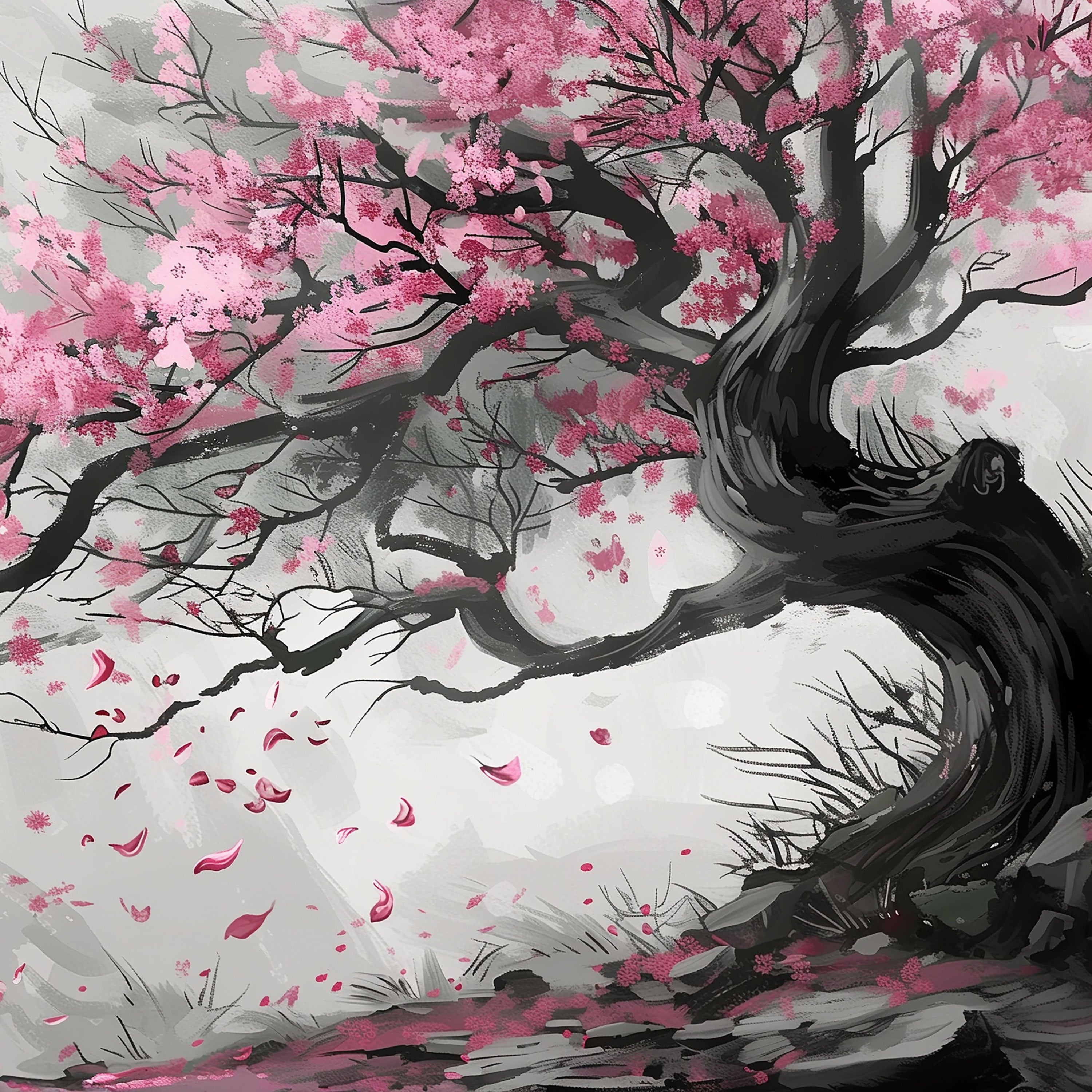 Haru no Kaze – Japanese Cherry Blossom Wall Art Print – Krutik