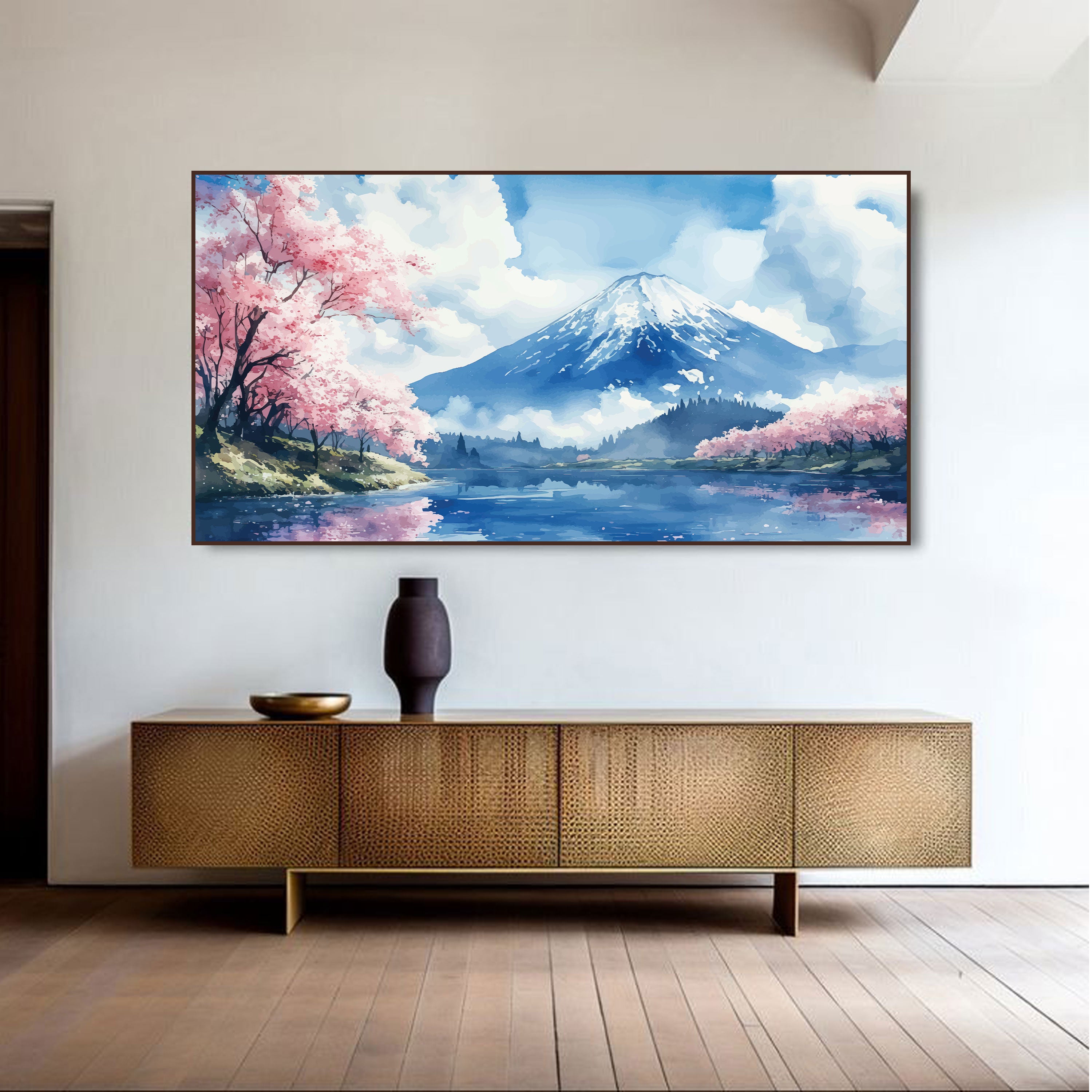 Fuji no Haru – Mount Fuji with Sakura & Lake Japanese Wall Art.