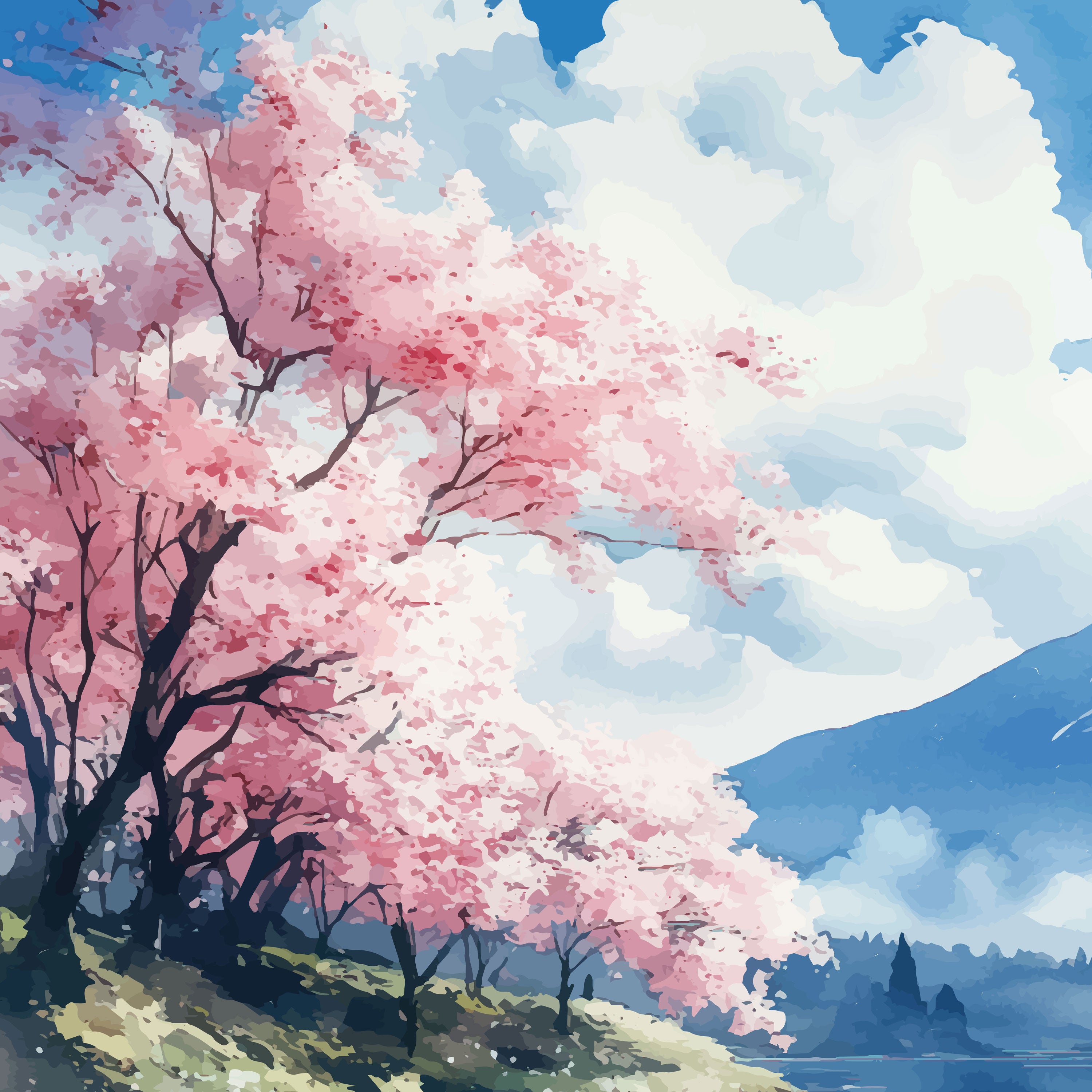 Fuji no Haru – Mount Fuji with Sakura & Lake Japanese Wall Art.