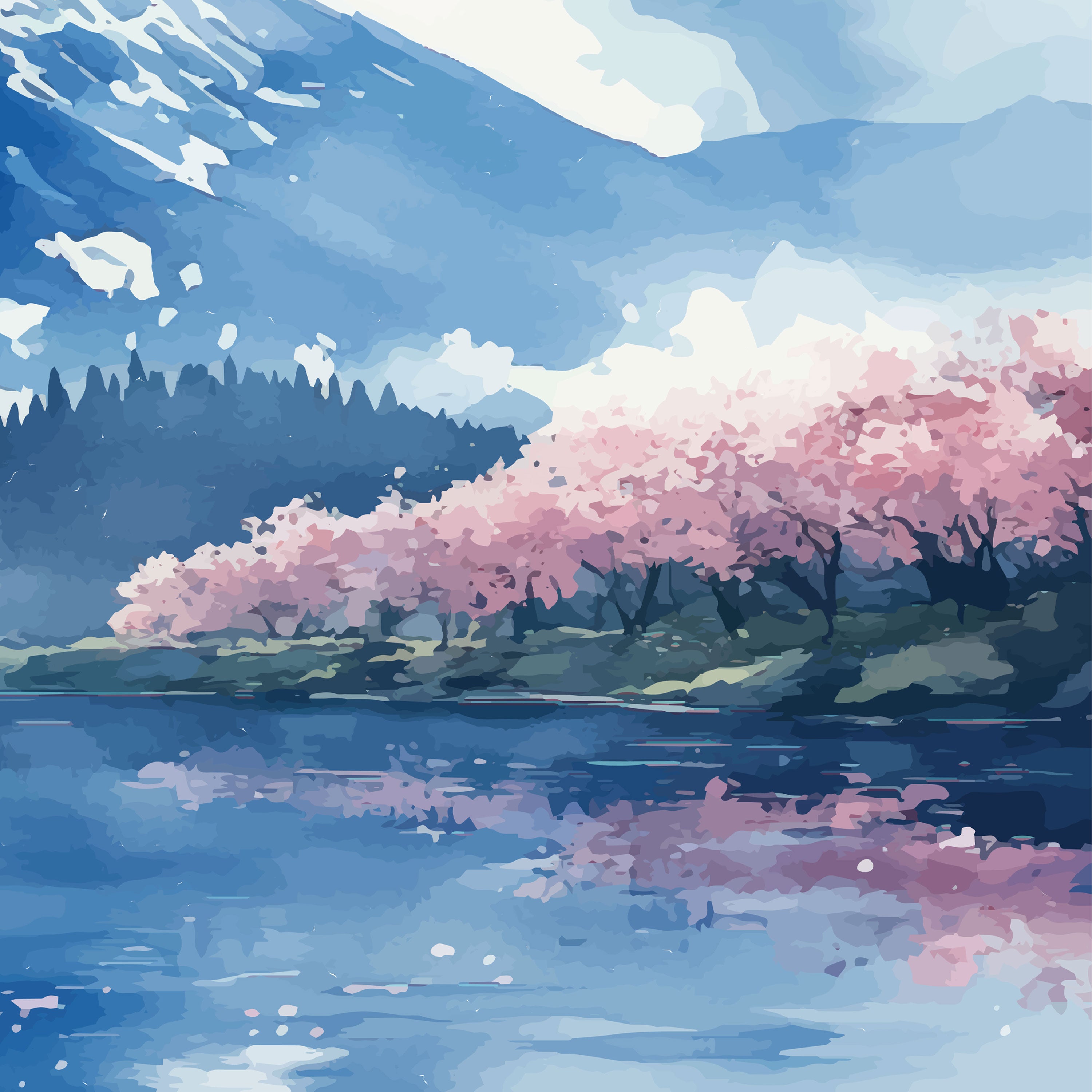 Fuji no Haru – Mount Fuji with Sakura & Lake Japanese Wall Art.