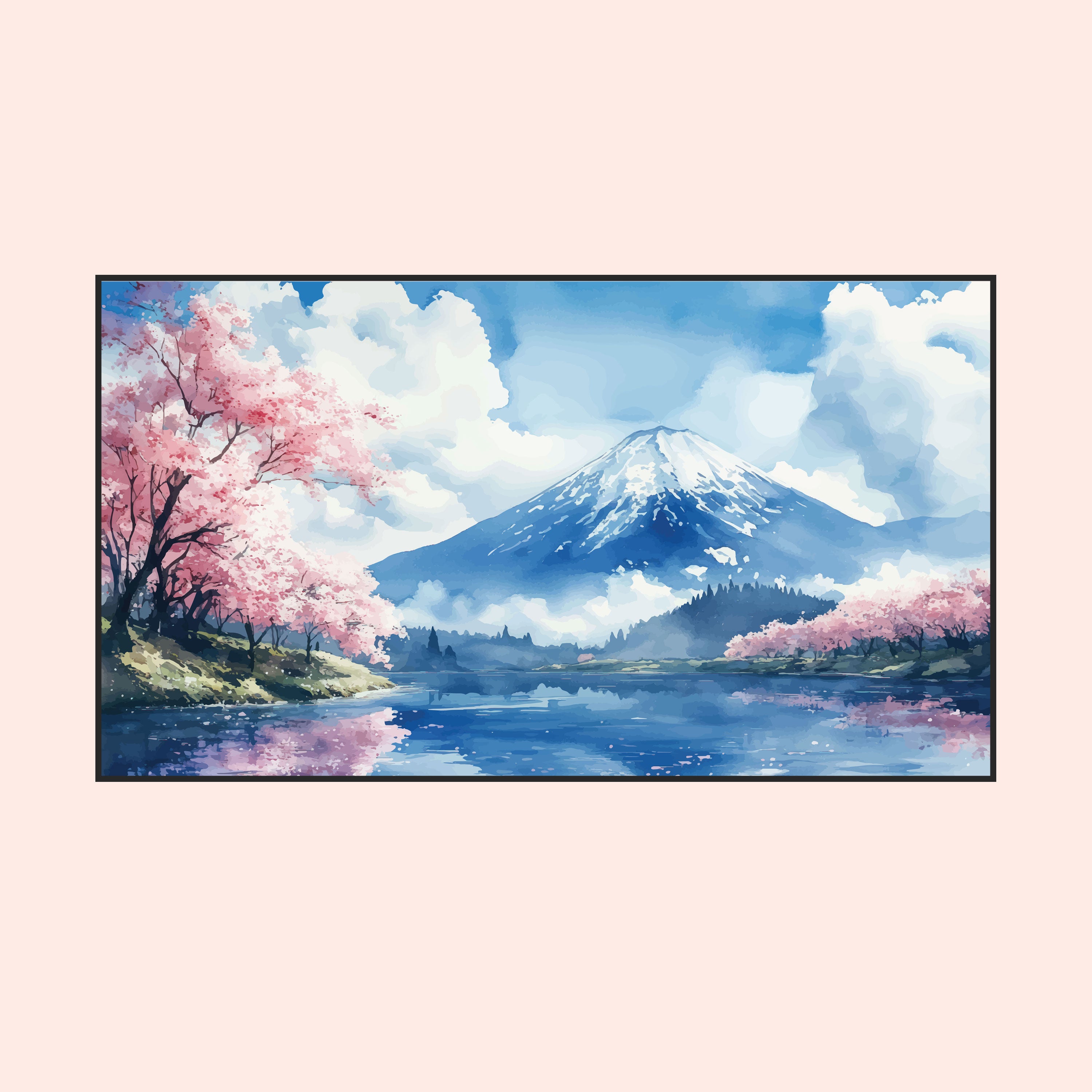 Fuji no Haru – Mount Fuji with Sakura & Lake Japanese Wall Art.