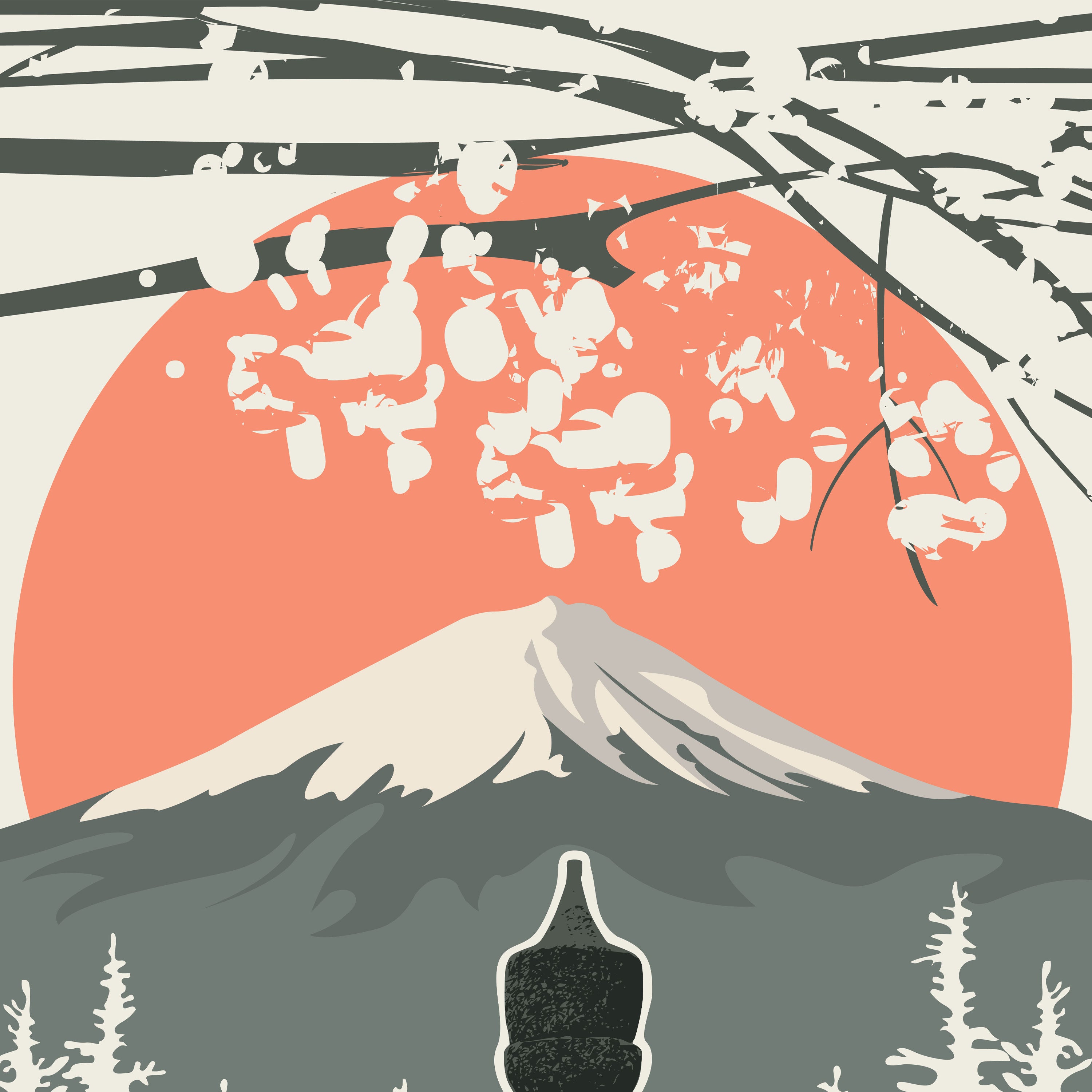 Fuji Spring Minimalist Wall Art – Japanese Lantern & Sakura.