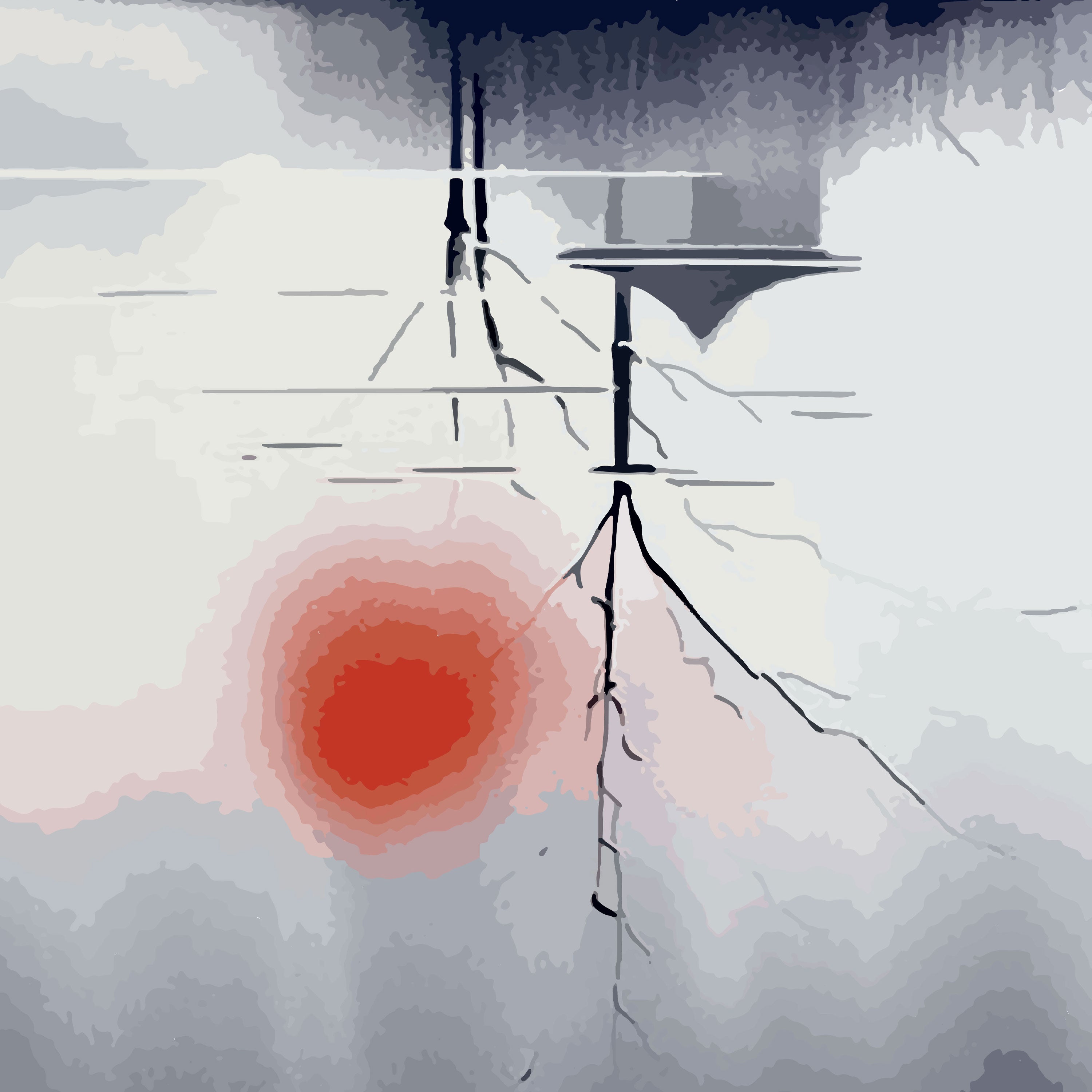 Shinkai no Akari – Minimal Japanese Red Sun & Temple Reflection Wall Art.