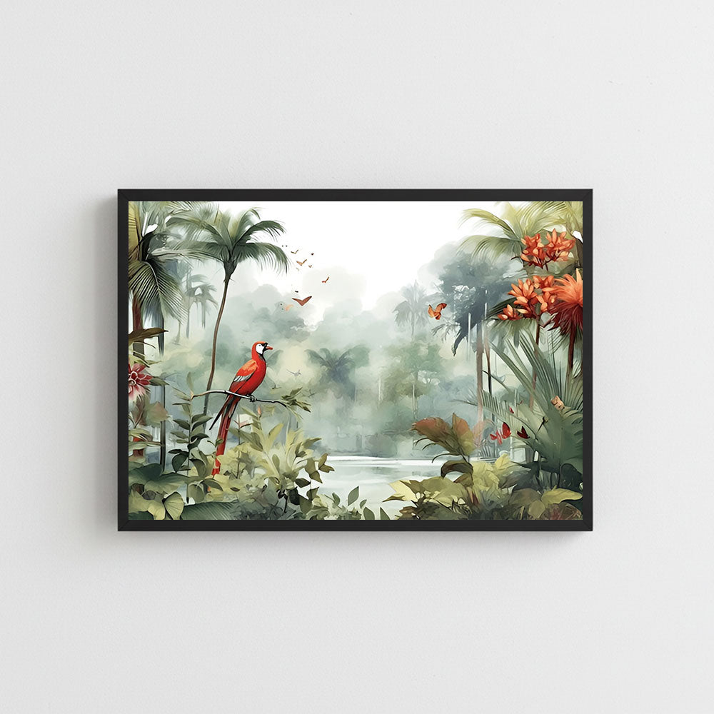 Jungle Paradise Wall Painting by Krutik – Vibrant Nature Landscape Art