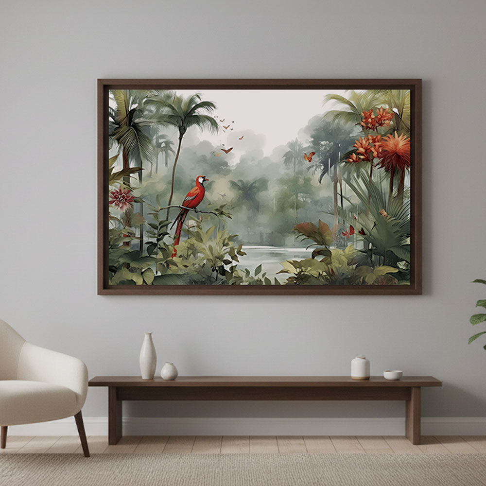 Jungle Paradise Wall Painting by Krutik – Vibrant Nature Landscape Art