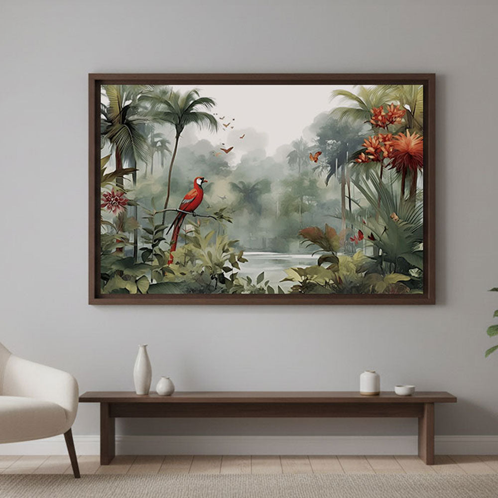 Jungle Paradise Wall Painting by Krutik – Vibrant Nature Landscape Art