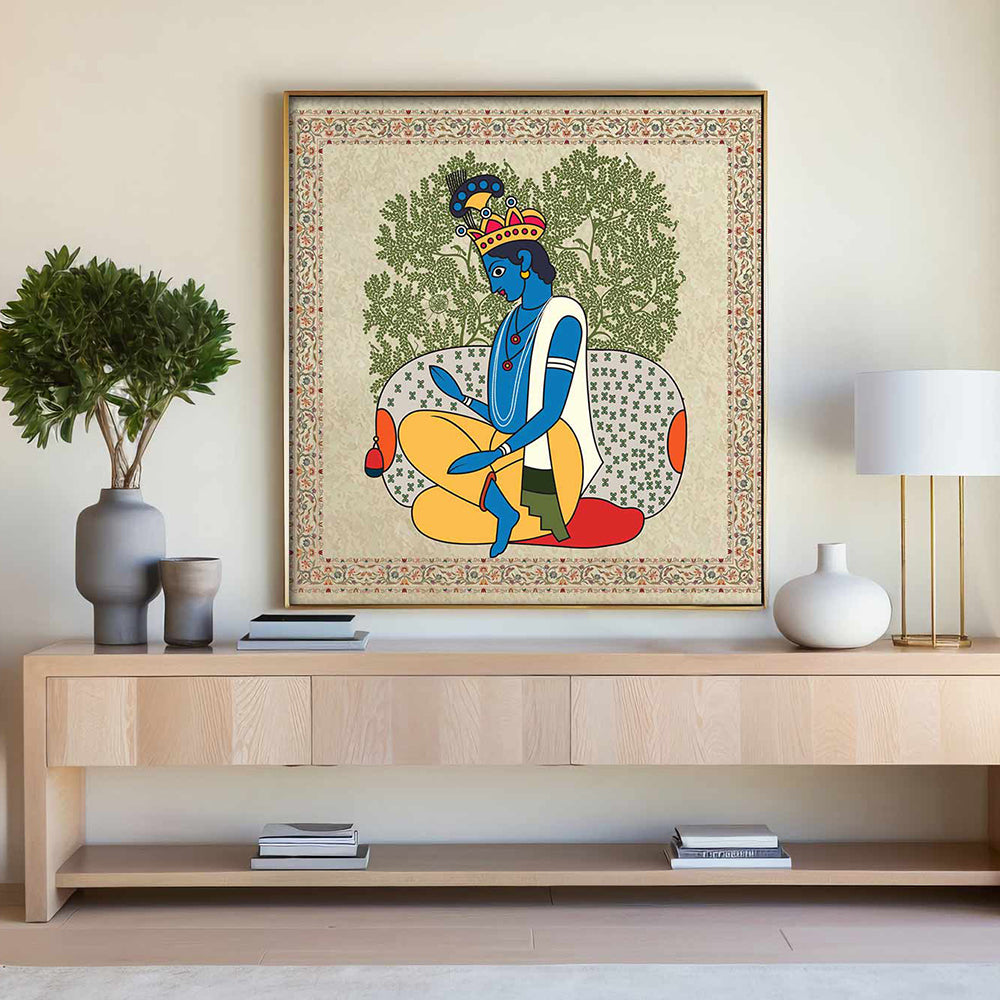 Lord Krishna Kalighat Painting.