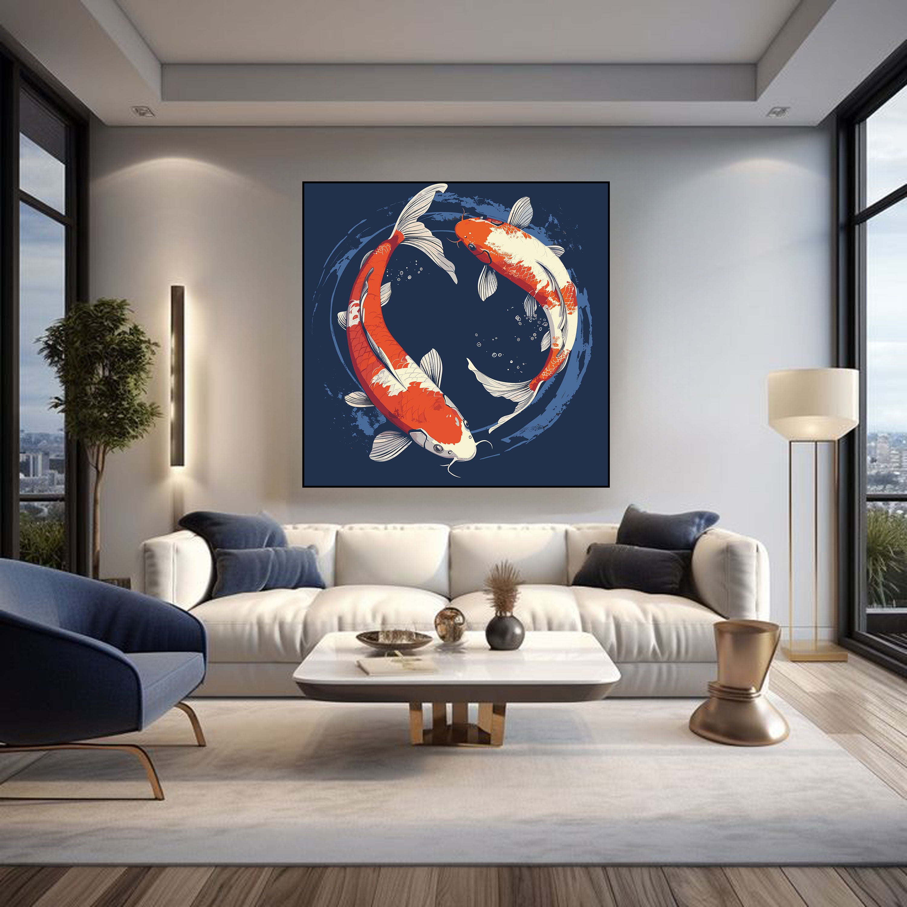 Koi Fish Canvas Painting – Harmony & Prosperity Wall Painting for Home.