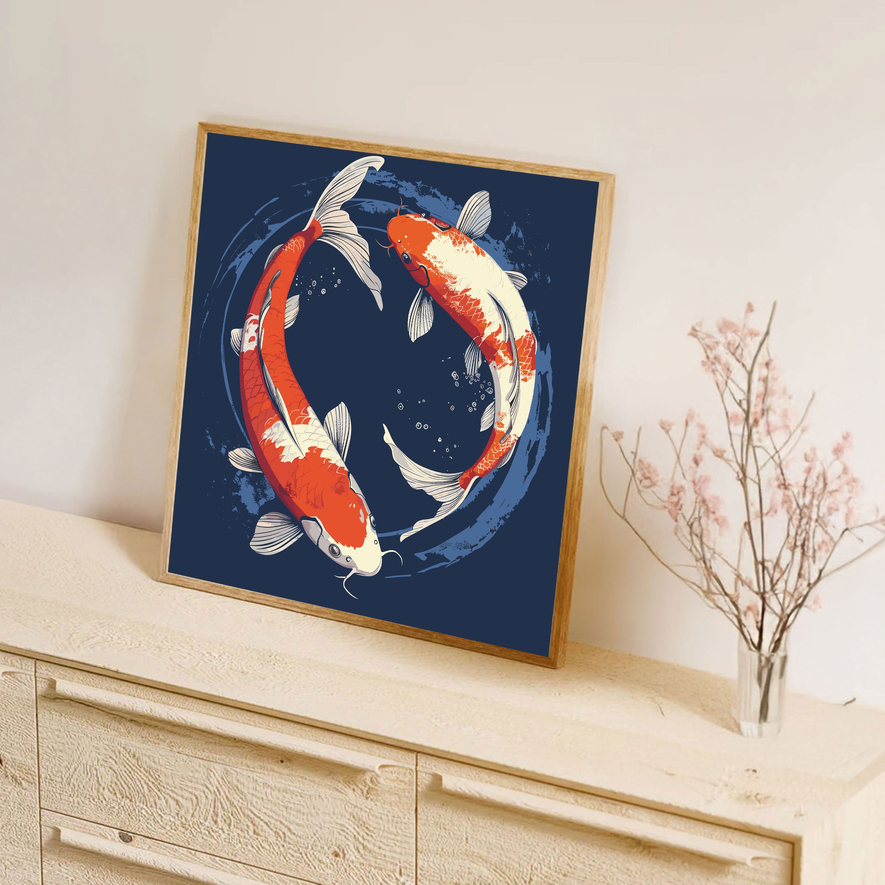 Koi Fish Canvas Painting – Harmony & Prosperity Wall Painting for Home.