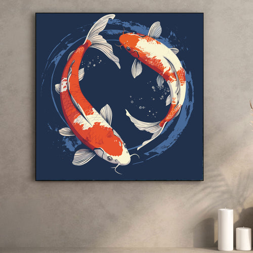 Koi Fish Canvas Painting – Harmony & Prosperity Wall Painting for Home.