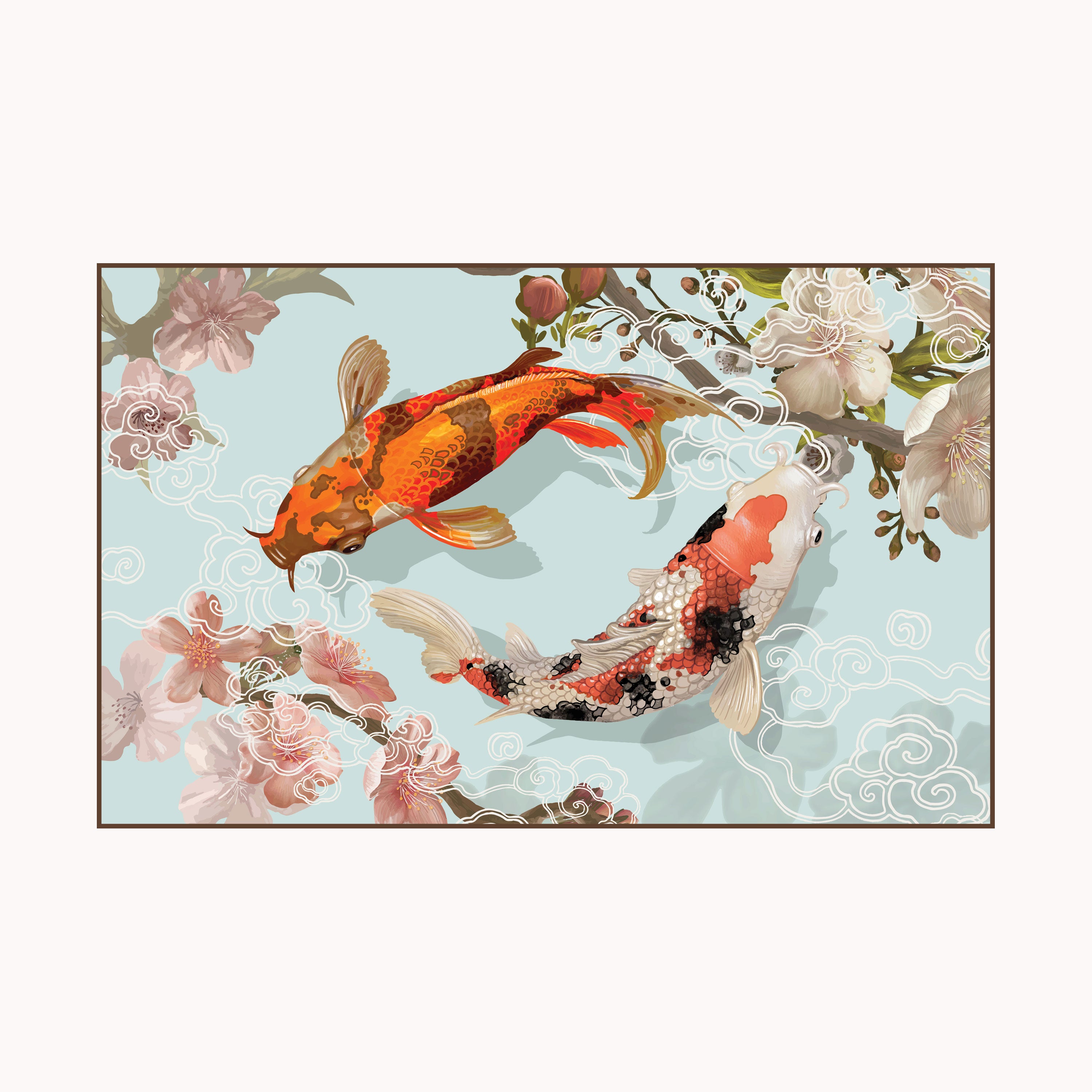 Koi Fish with Cherry Blossoms Canvas Painting – Harmony & Luck Wall Art for Home.