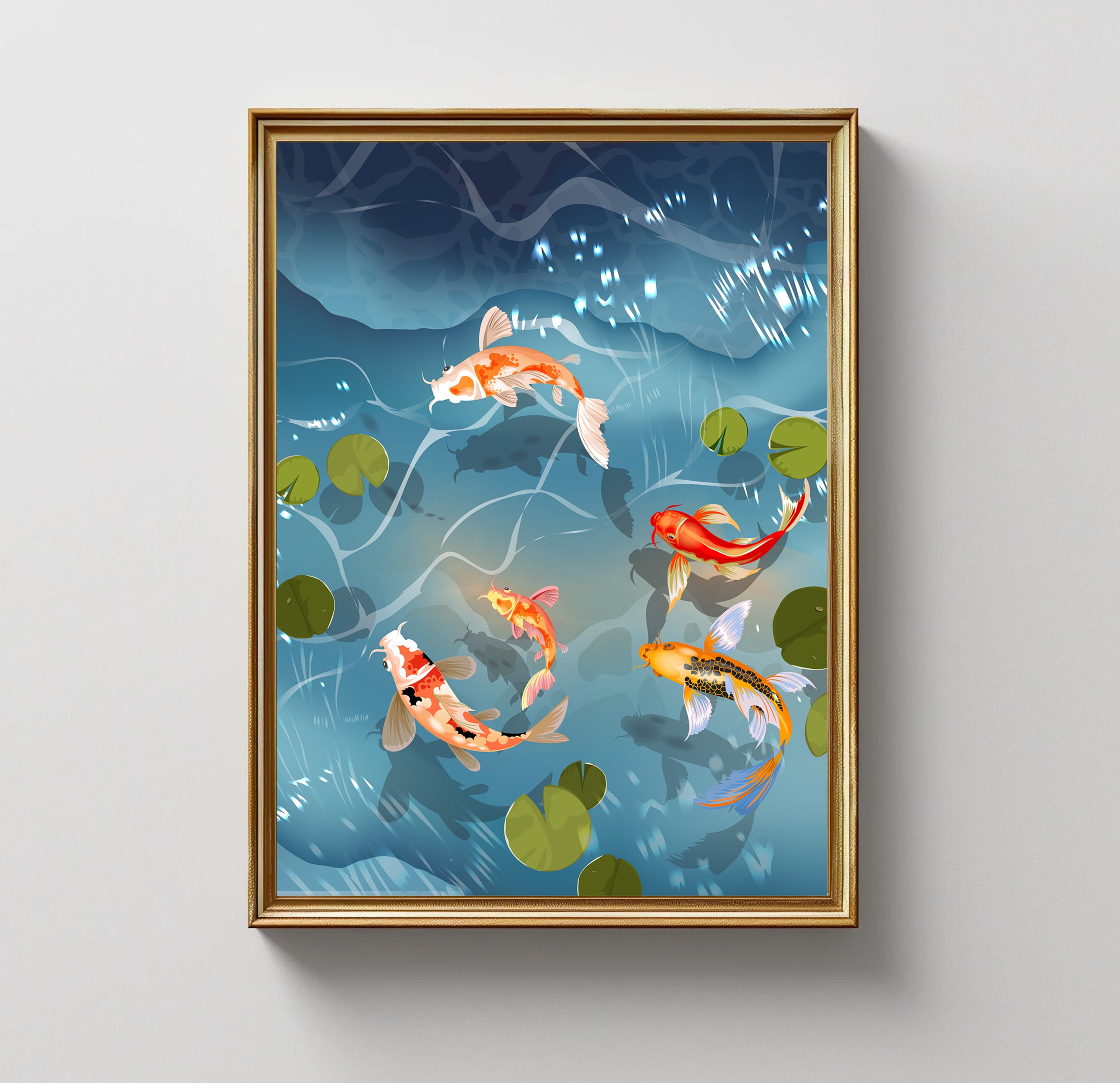 Colorful Koi Fish Pond Painting by Krutik – Modern Zen Wall Art