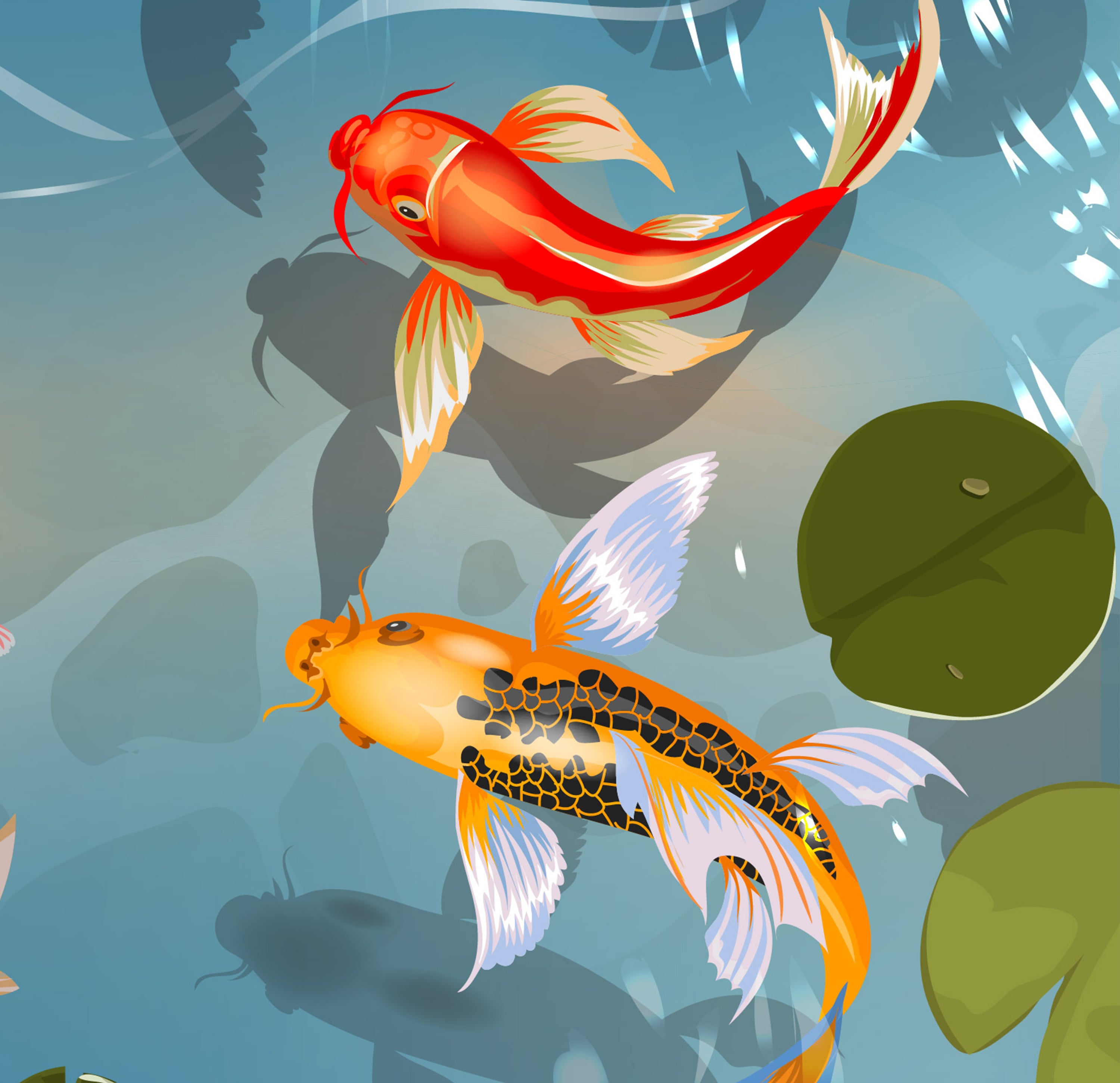 Colorful Koi Fish Pond Painting by Krutik – Modern Zen Wall Art