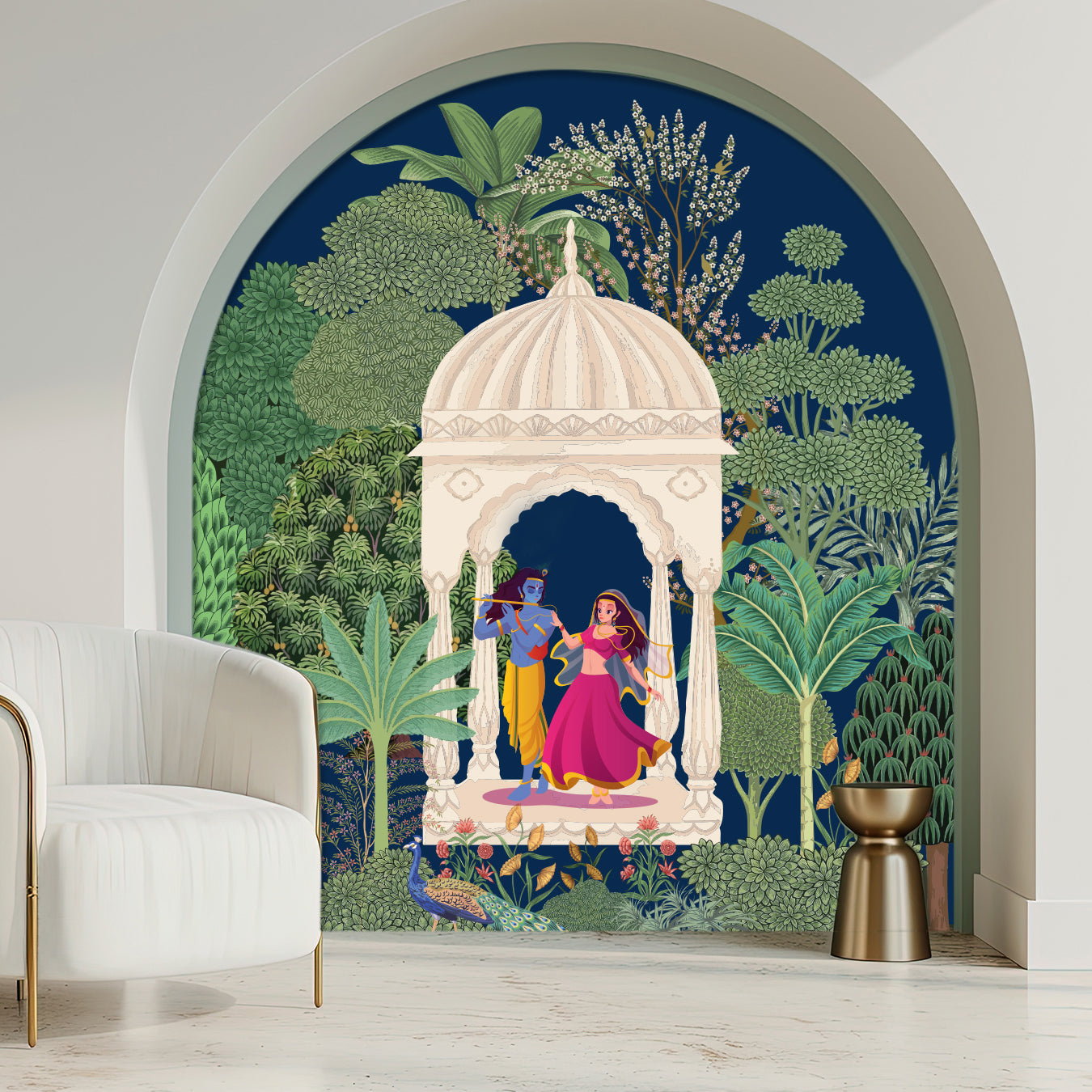 Radha Krishna Wallpaper | Custom Size Indian Wallpaper | Traditional Krishna Wallpaper | Peel & Stick Self Adhesive Art | Wall Mural