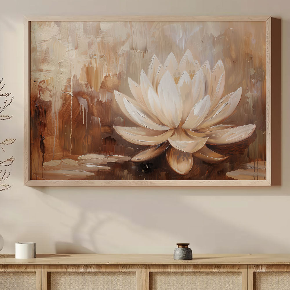 Abstract Blooming Lotus Flower Acrylic Painting by Krutik – Modern Minimalist Wall Art