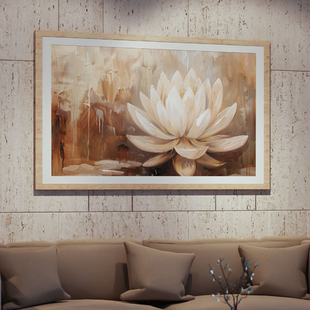 Abstract Blooming Lotus Flower Acrylic Painting by Krutik – Modern Minimalist Wall Art