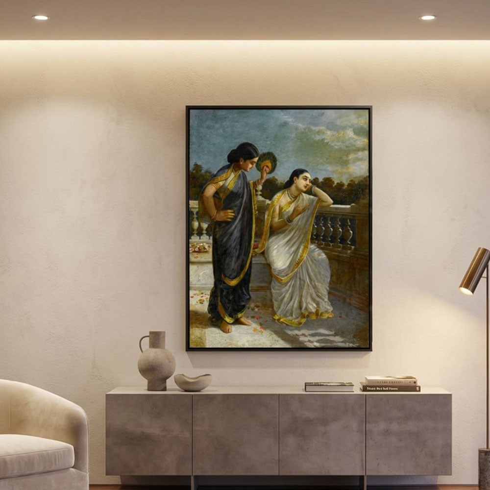 Raja Ravi Varma | Princess Damayanti Wall Art Painting | Indian Heritage Wall Decor | Krutik