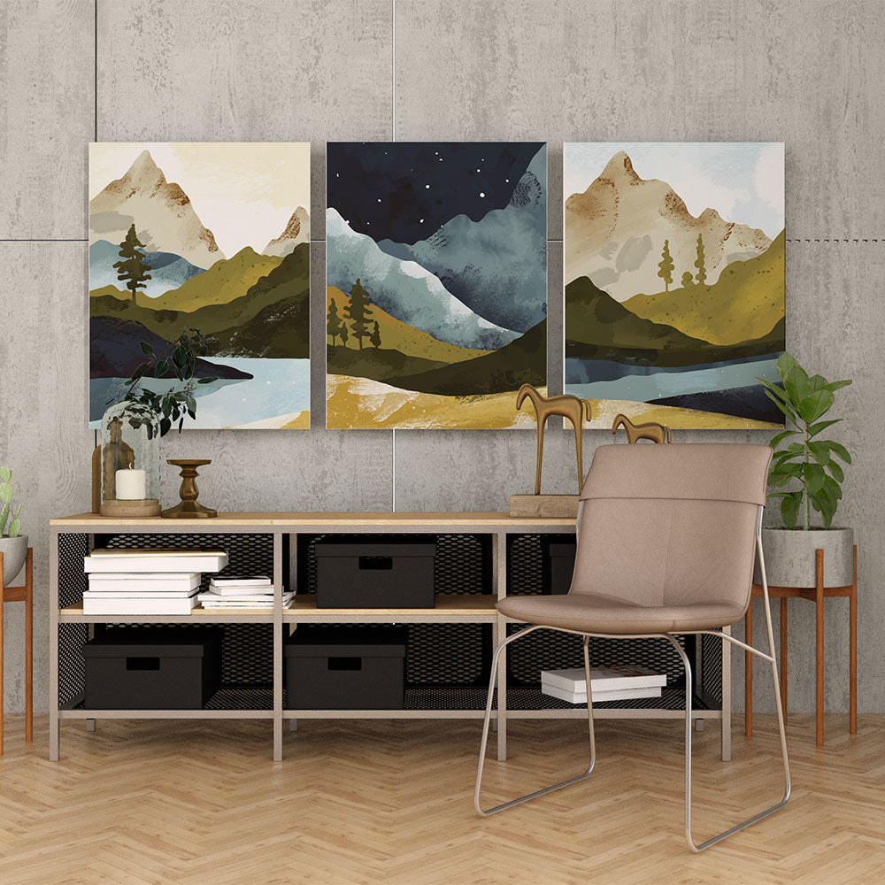 Set of 3 Nature Inspired Abstract Mountain Artwork | Krutik.
