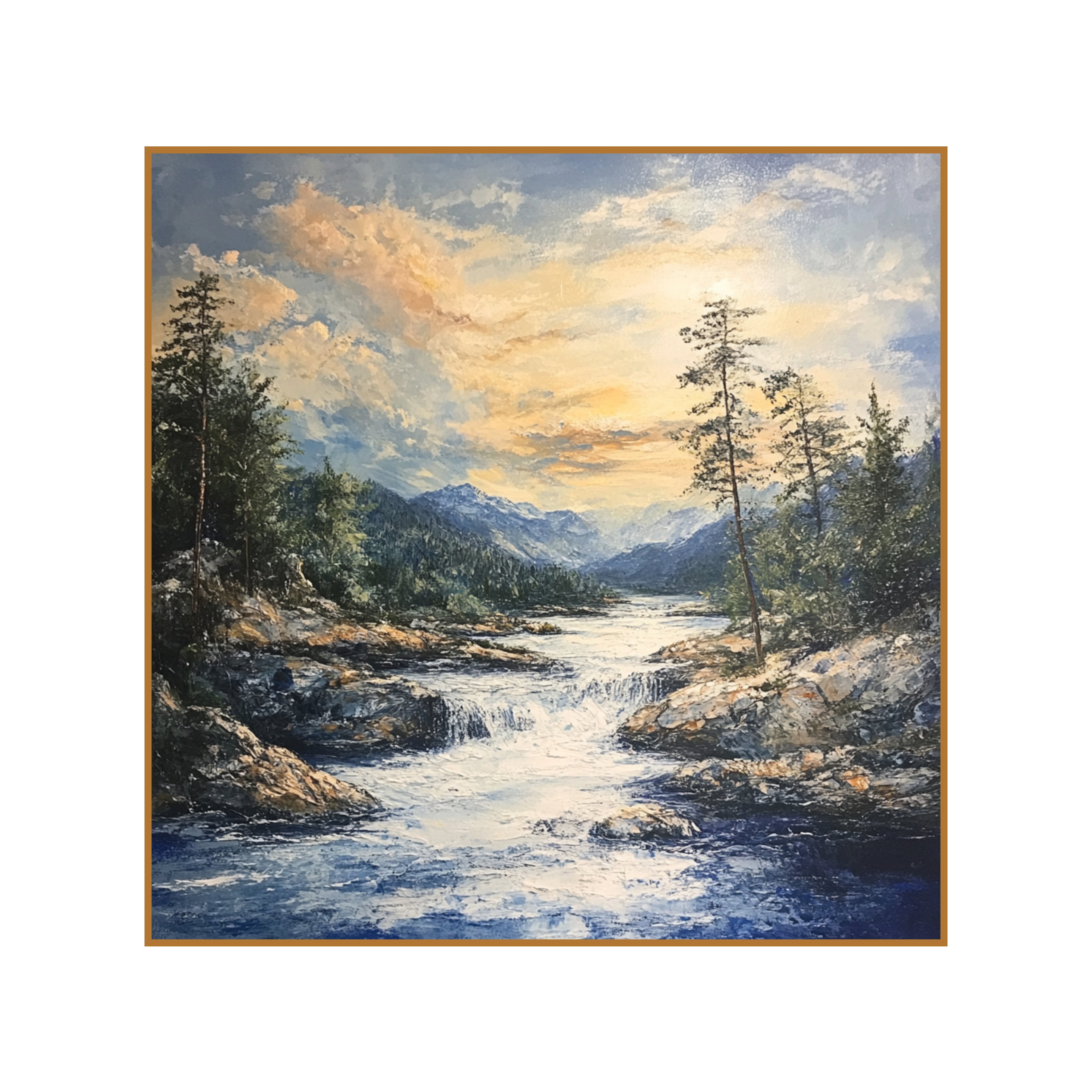 Mountain River Canvas Painting – Majestic Nature Wall Painting for Home.