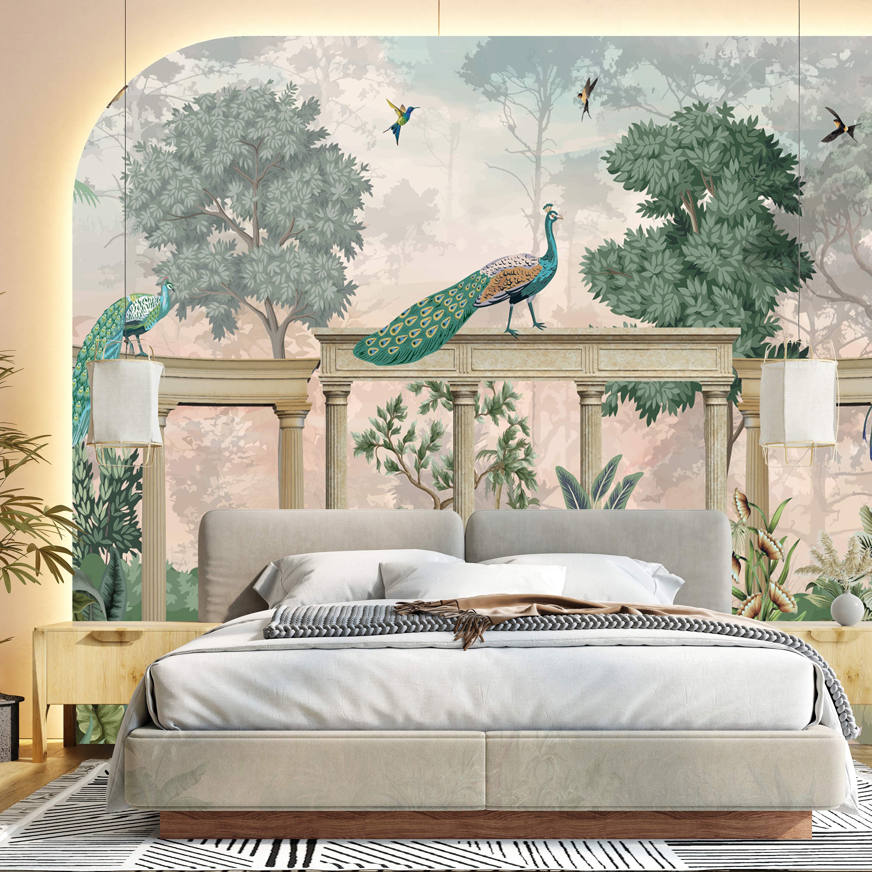 The Peacock Darbar Mural  – A Royal Garden Mural wallpaper