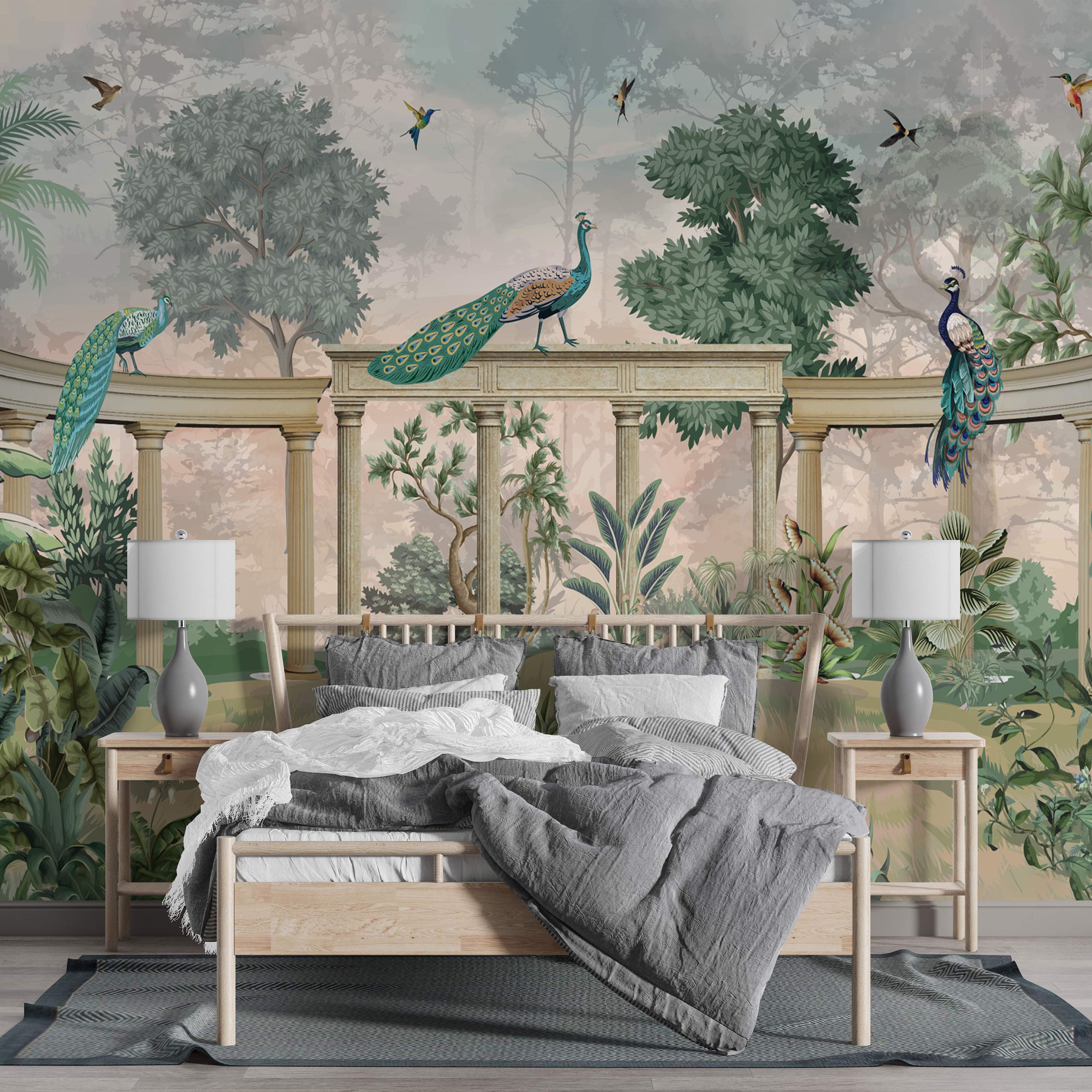 The Peacock Darbar Mural  – A Royal Garden Mural wallpaper