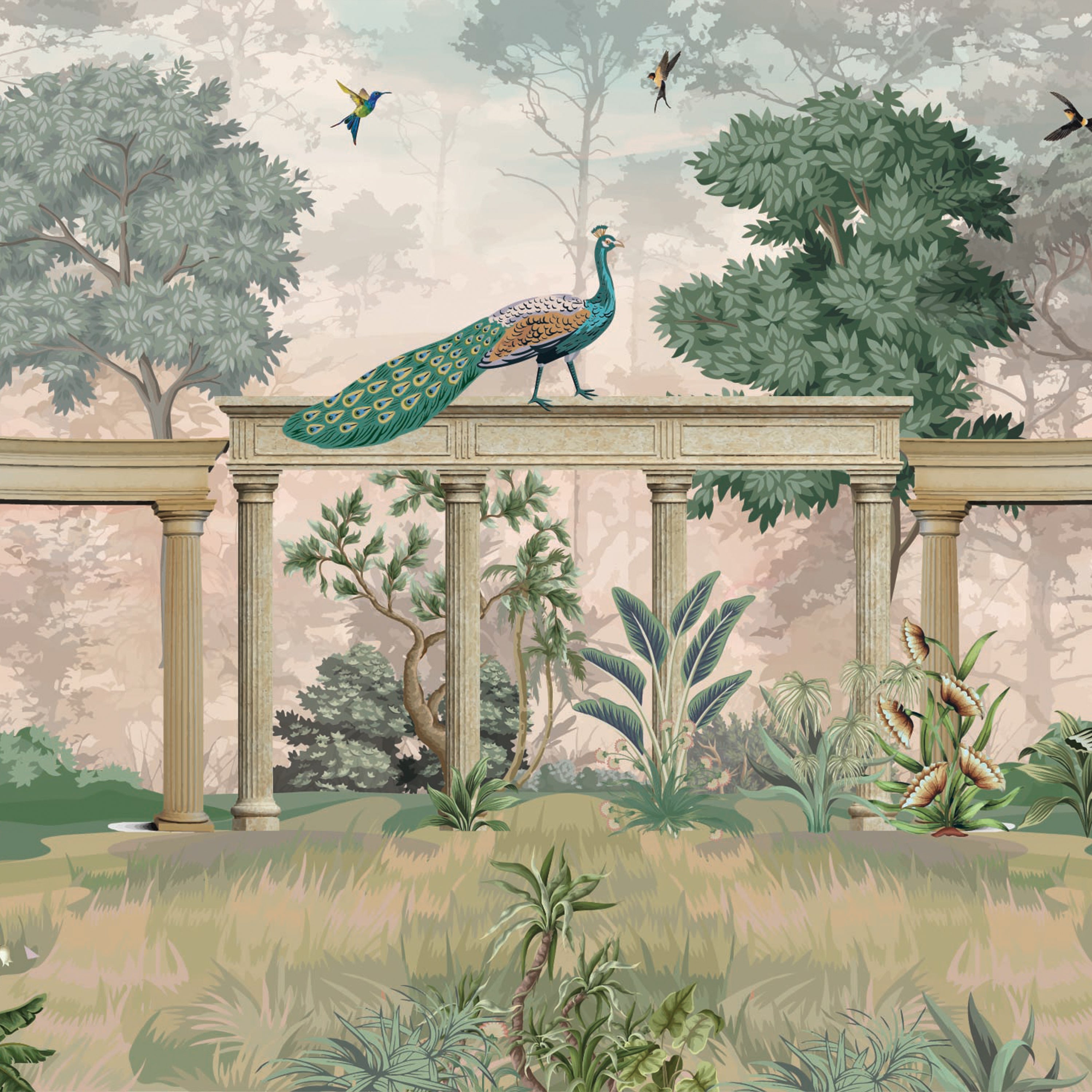 The Peacock Darbar Mural  – A Royal Garden Mural wallpaper