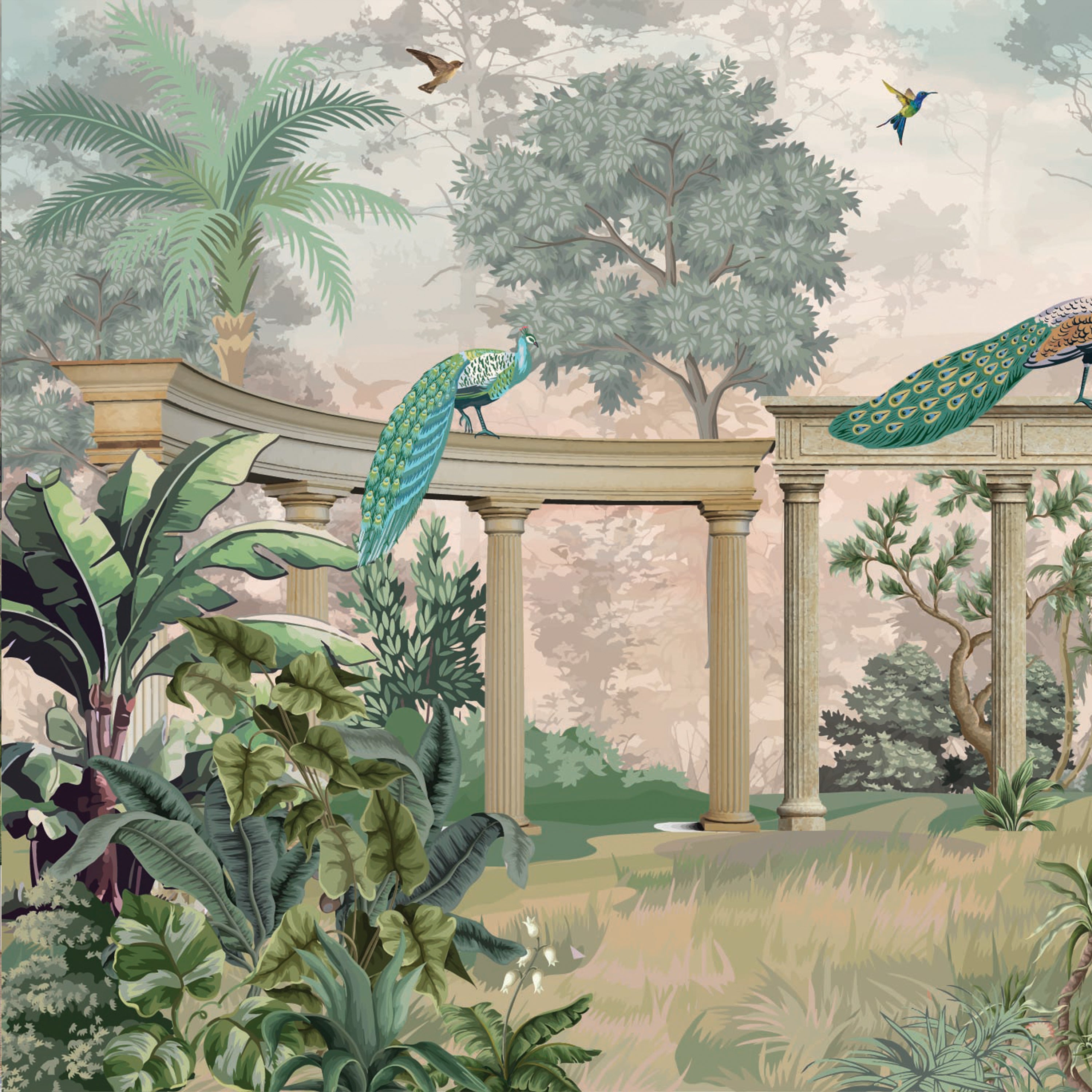 The Peacock Darbar Mural  – A Royal Garden Mural wallpaper