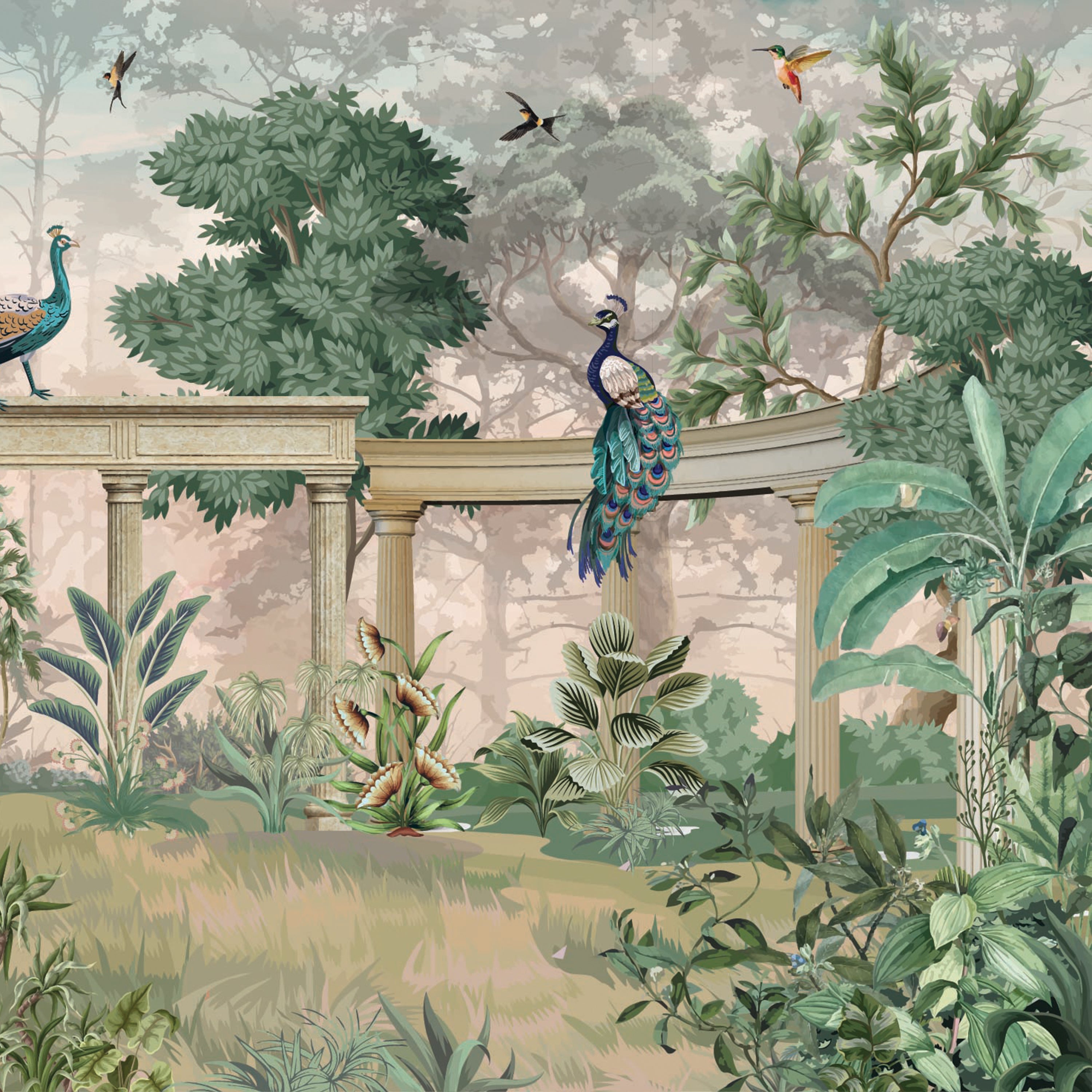 The Peacock Darbar Mural  – A Royal Garden Mural wallpaper