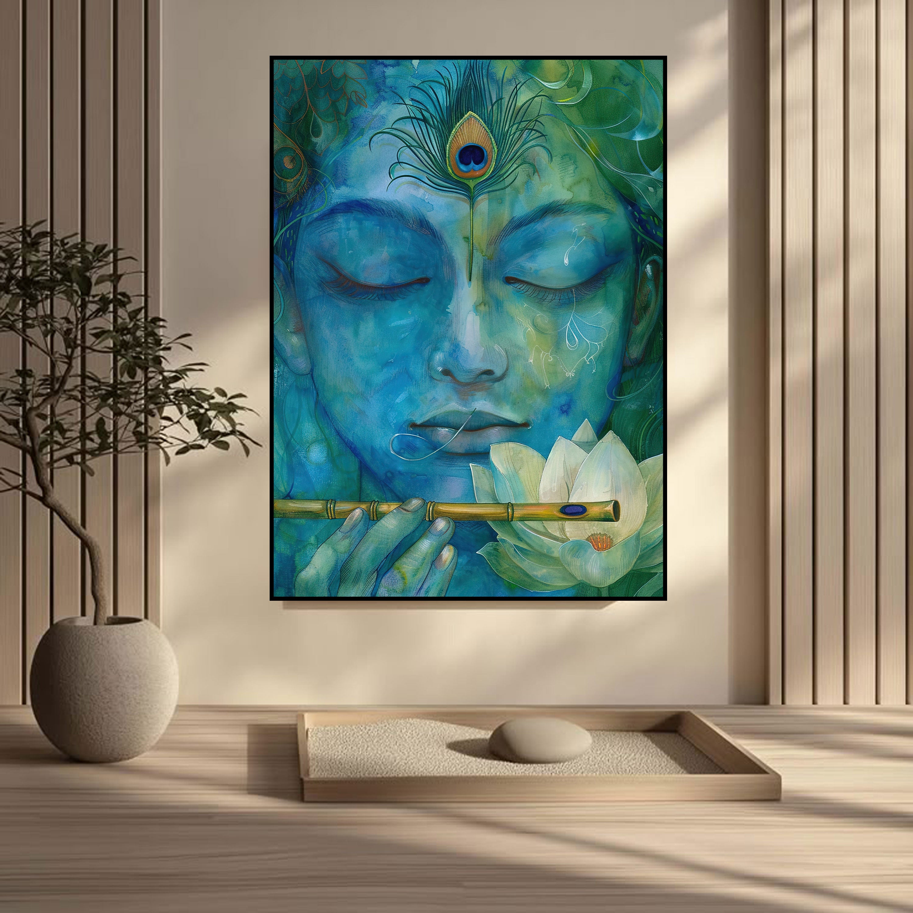 Divine Harmony: Meditative Krishna Spiritual Art by Krutik.