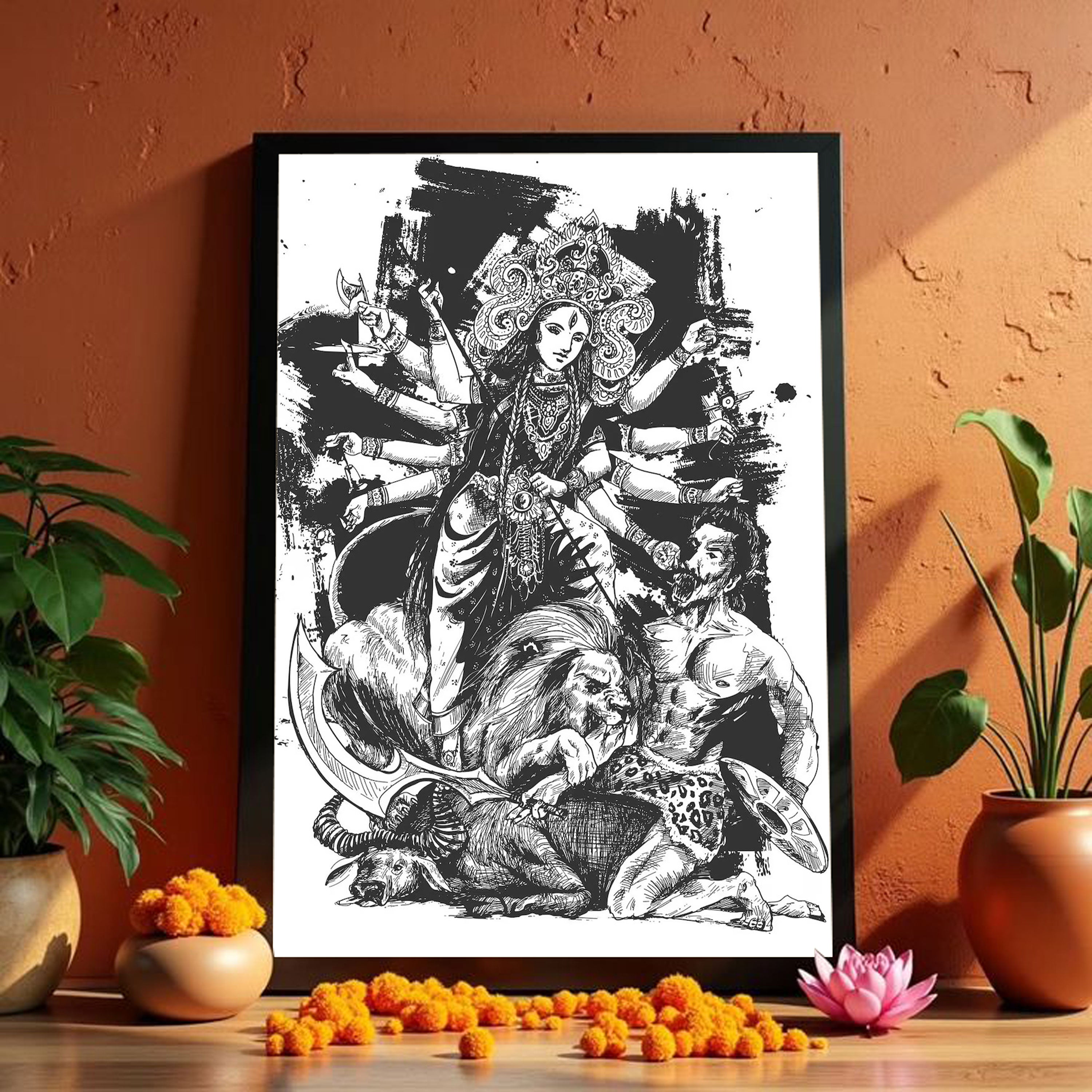 Fierce Grace: Durga Devi Ink Art Collection by Krutik.