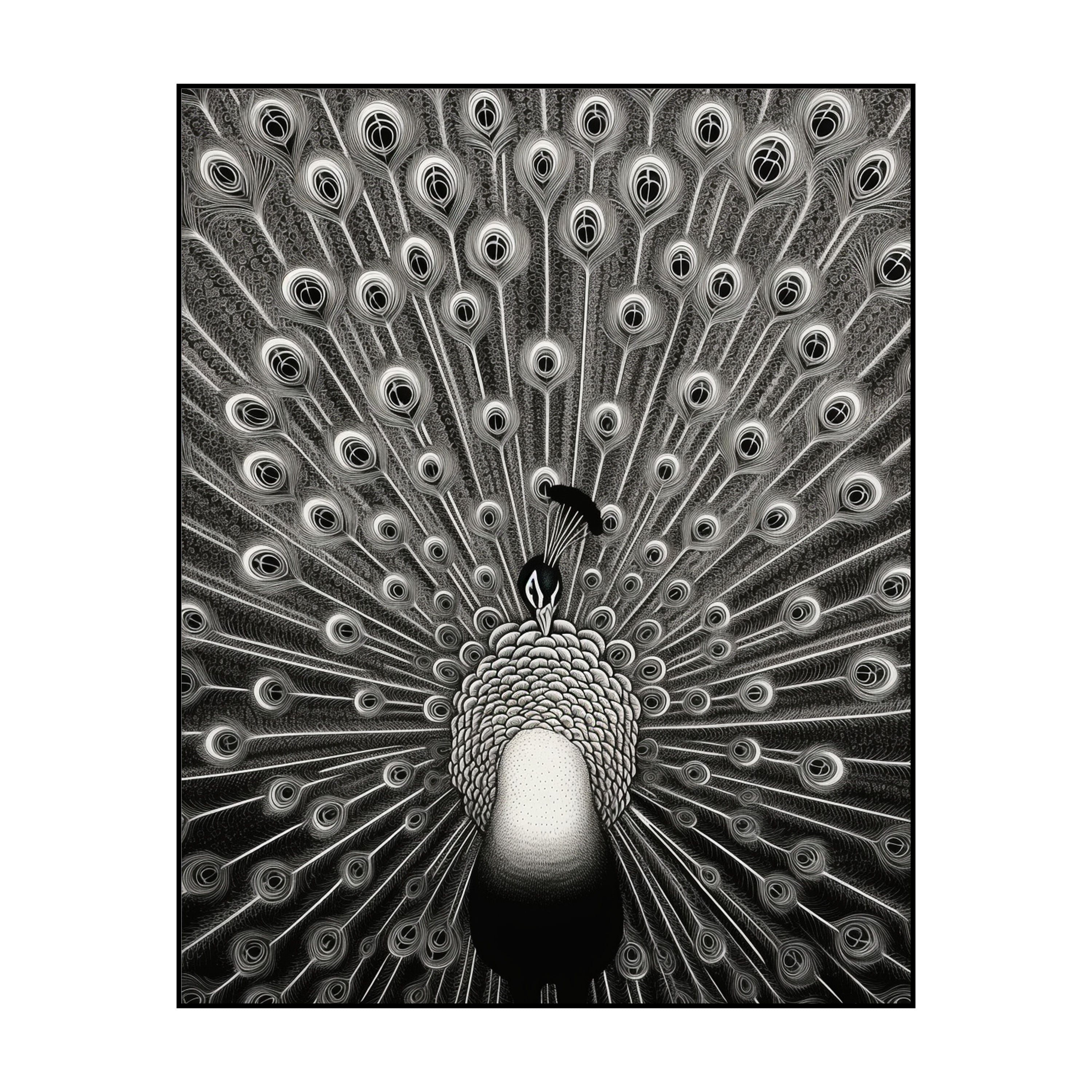 Eternal Elegance: Black & White Peacock Wall Art by Krutik.
